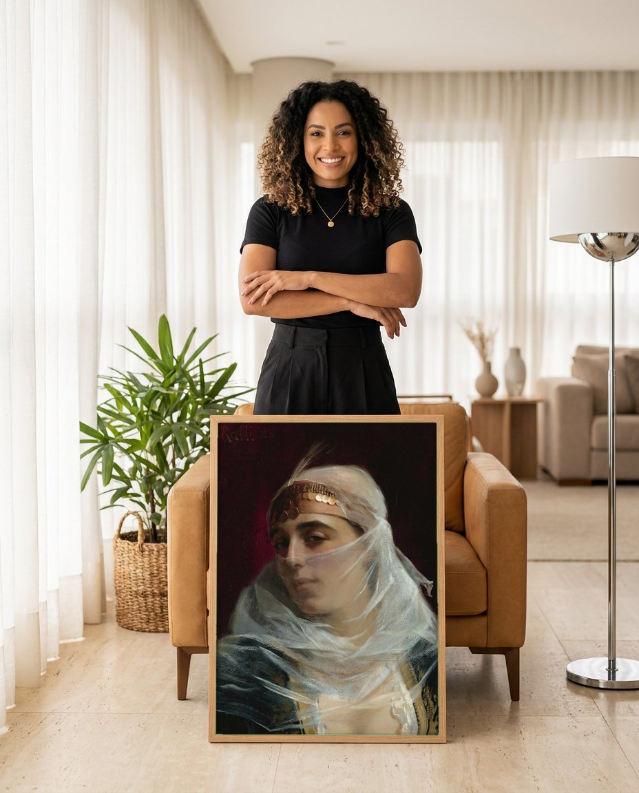 Quadro Decorativo A Mulher Oriental (ou A Moça Velada) - Ralli | modelo apresentando o quadro emoldurado