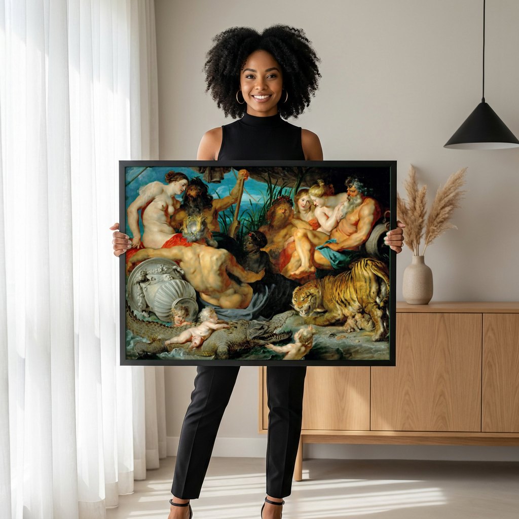 Quadro Decorativo A União da Terra e da Água - Rubens | modelo apresentando o quadro emoldurado
