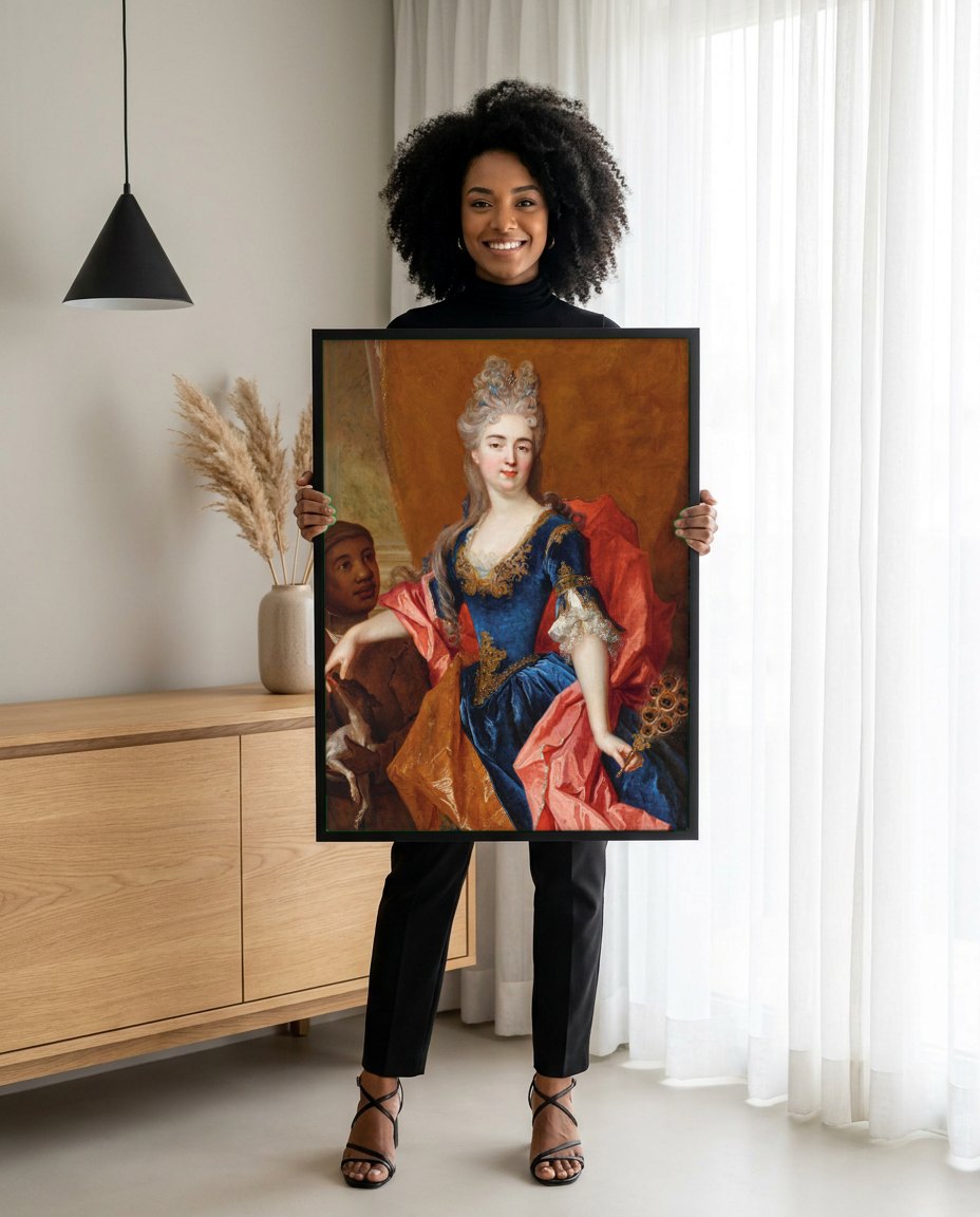 Quadro Decorativo Retrato de Dama - Nicolas de Largillière | modelo apresentando o quadro emoldurado