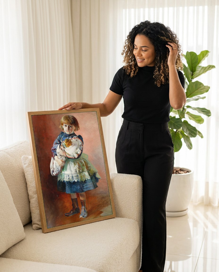 Quadro Decorativo A Menina com a Boneca - Jacek Malczewski | modelo apresentando o quadro emoldurado