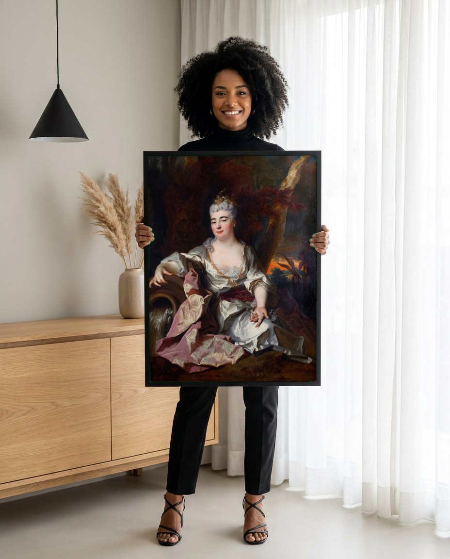 Quadro Decorativo Retrato de Dama - Nicolas de Largillière | modelo apresentando o quadro emoldurado