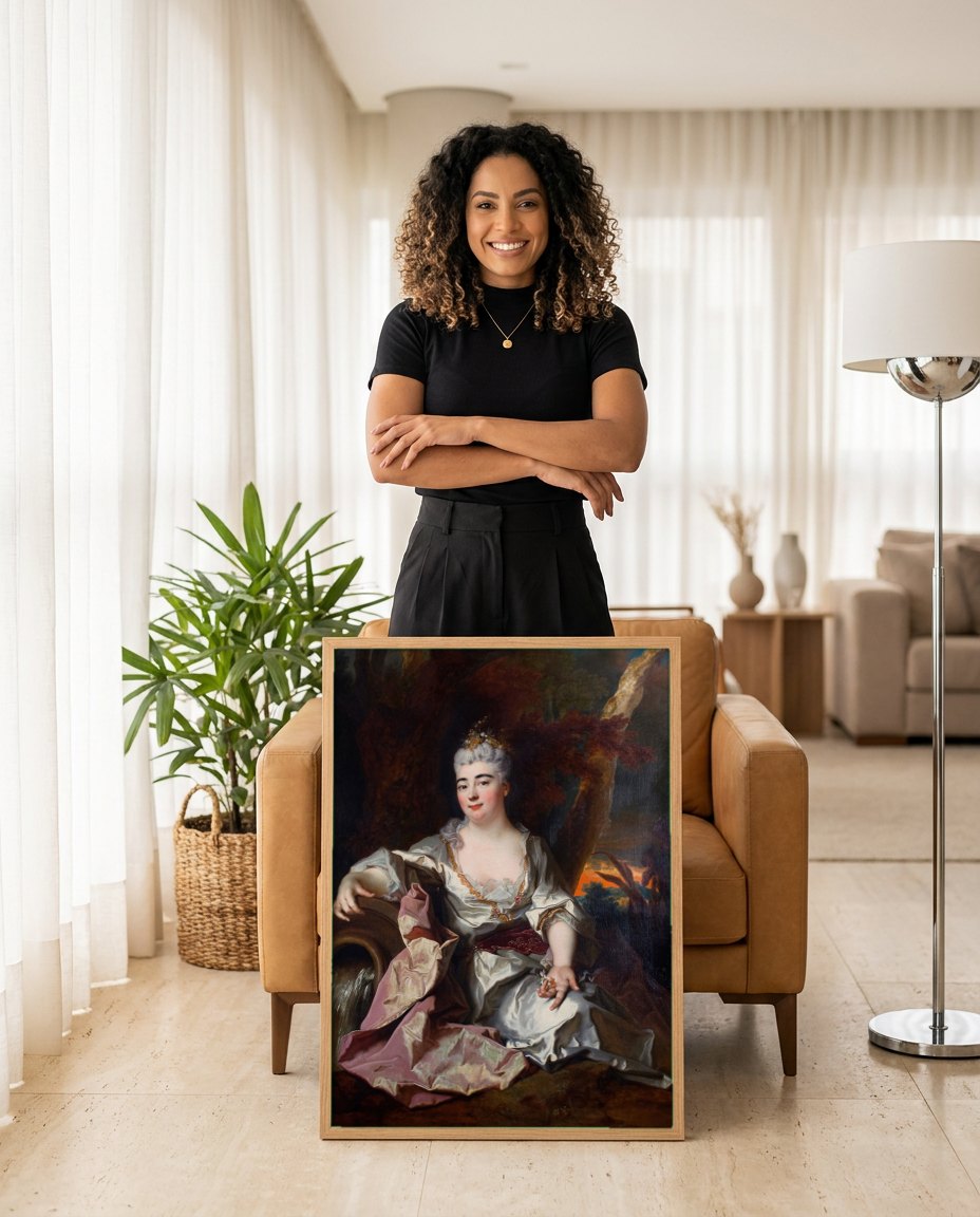 Quadro Decorativo Retrato de Dama - Nicolas de Largillière | modelo apresentando o quadro emoldurado