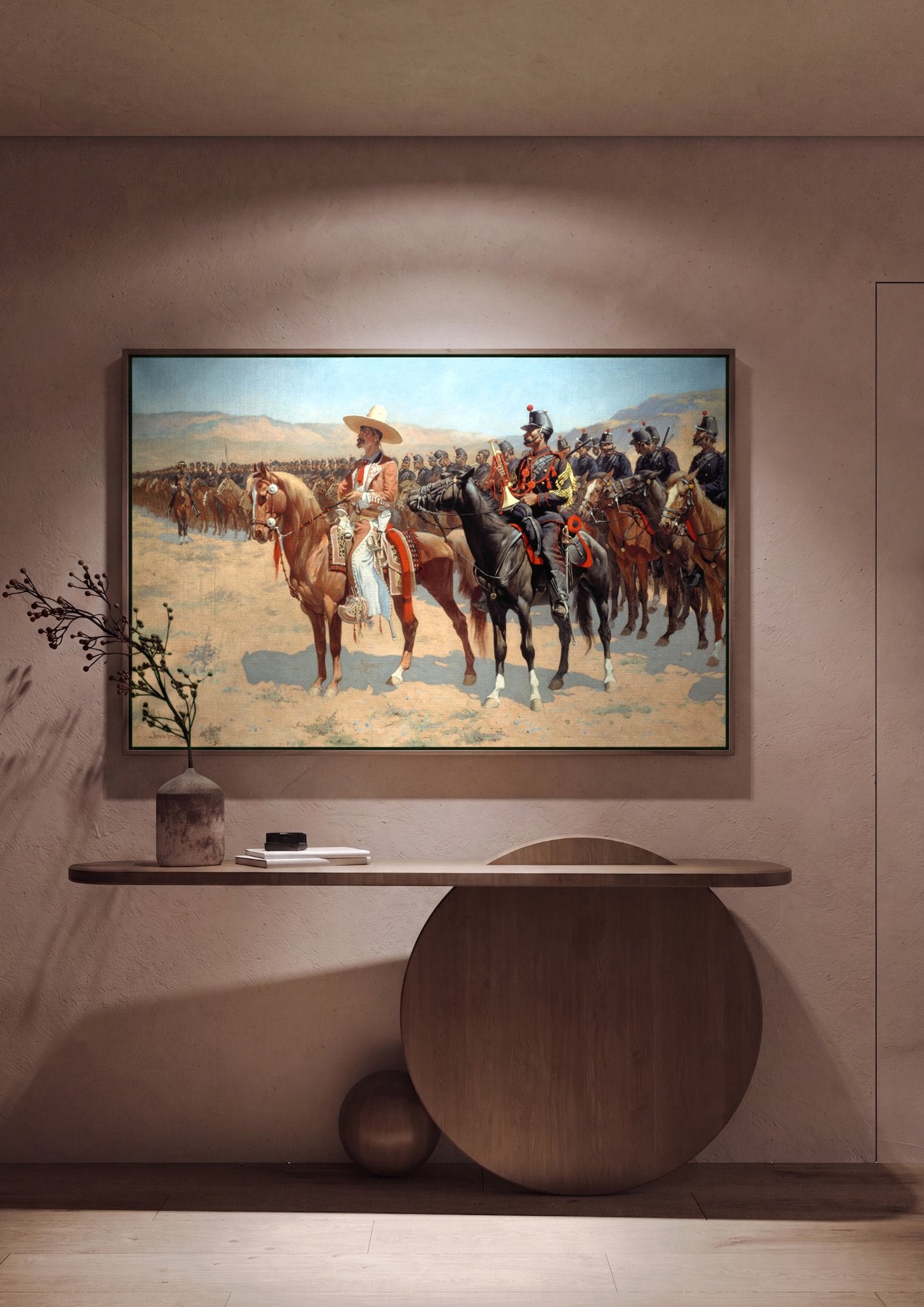 Quadro Decorativo A Cavalaria Mexicana - Frederic Remington em ambiente decorado