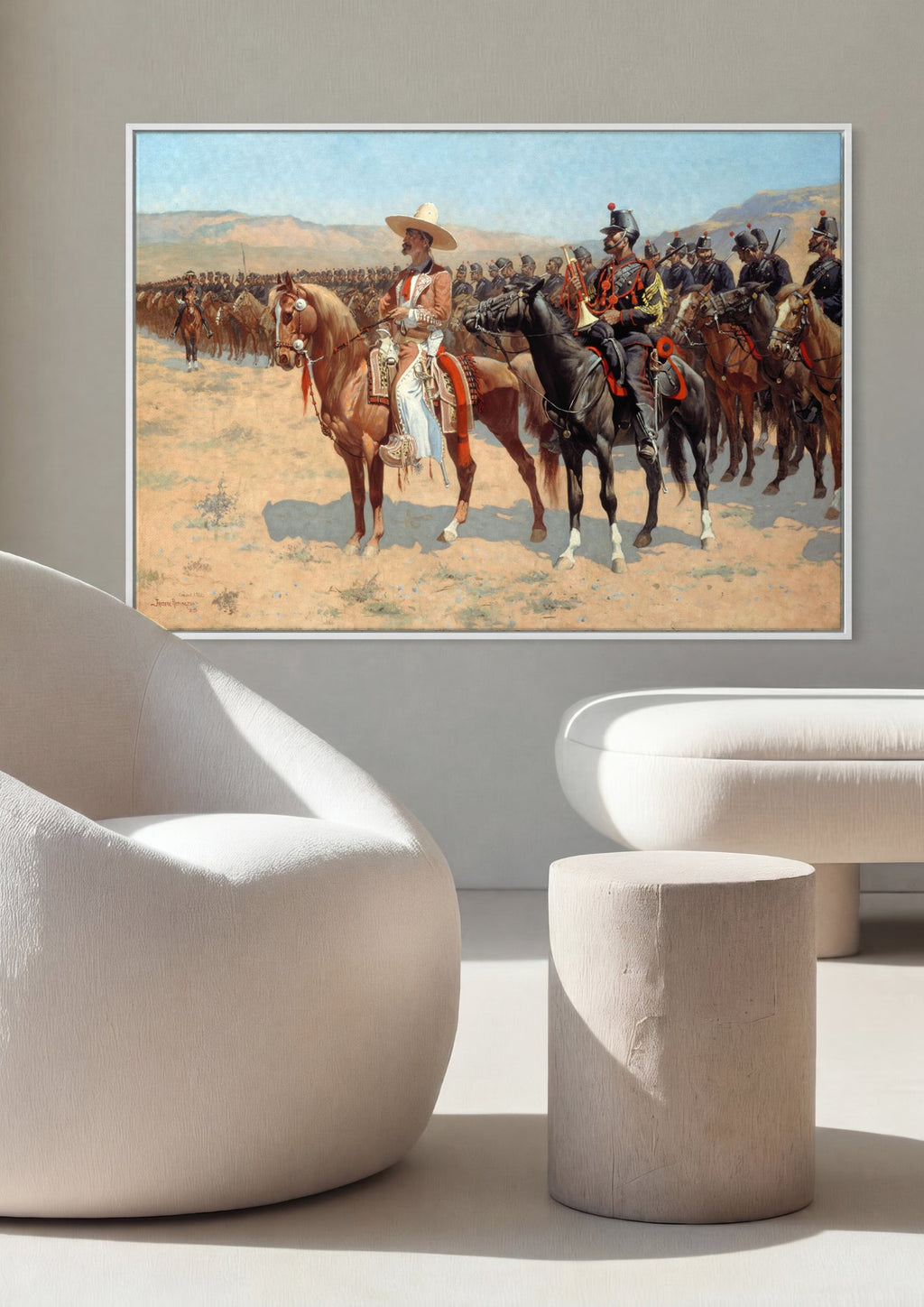 Quadro Decorativo A Cavalaria Mexicana - Frederic Remington em ambiente decorado