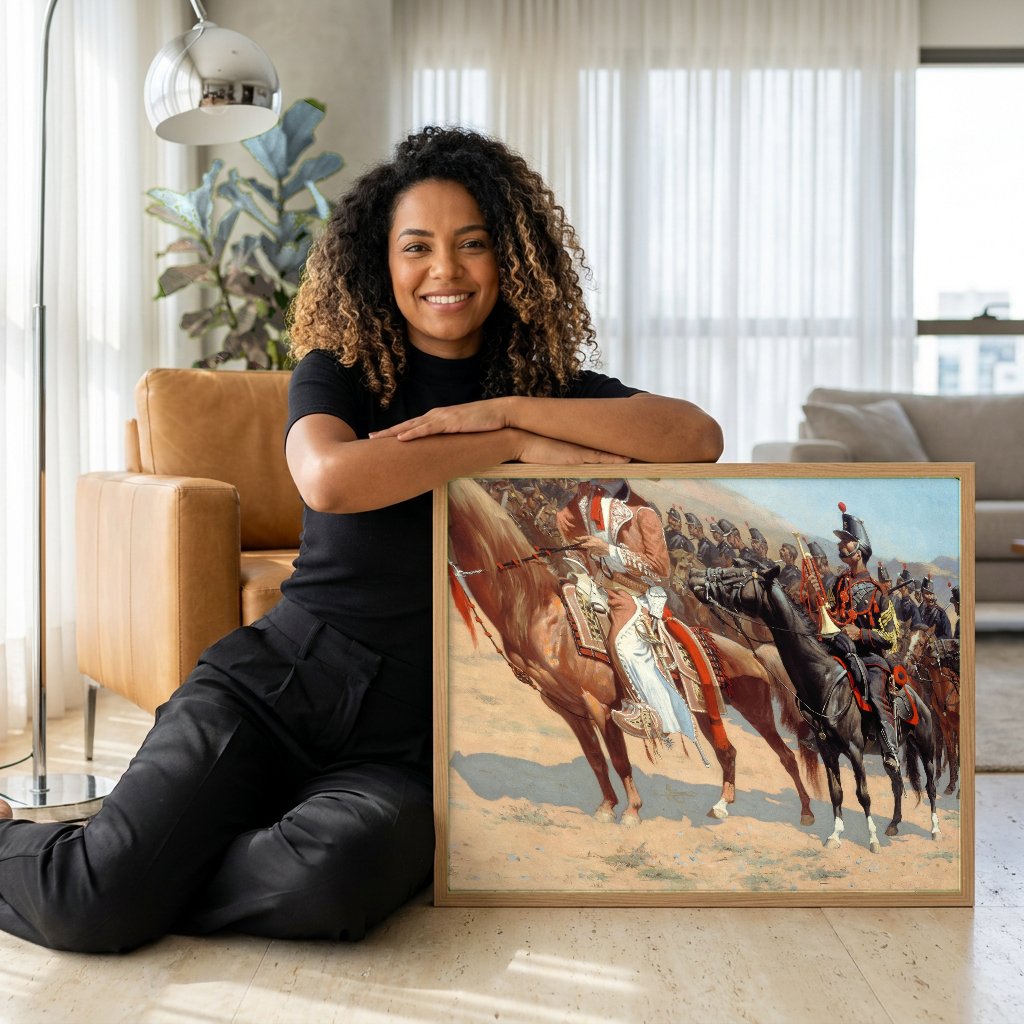 Quadro Decorativo A Cavalaria Mexicana - Frederic Remington com modelo em ambiente