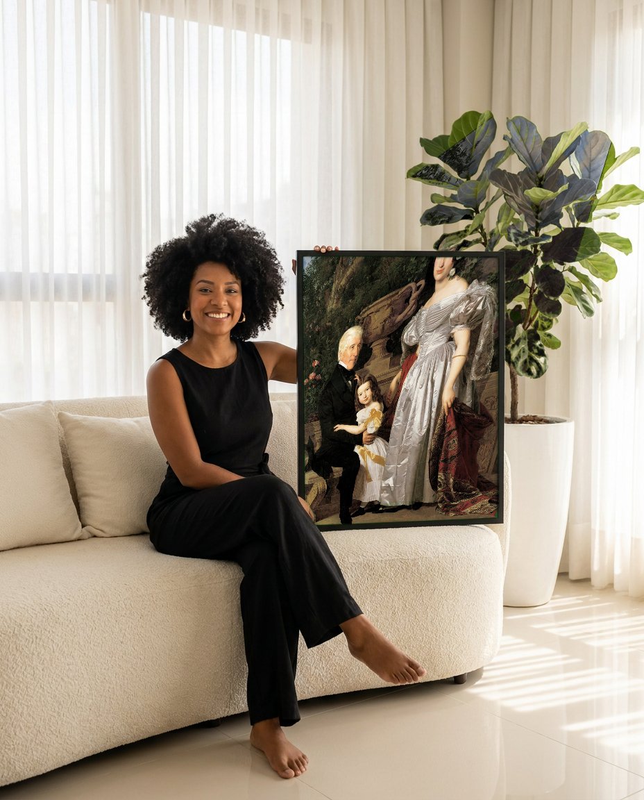 Quadro Decorativo A Família do Artista - Ferdinand Georg Waldmüller com modelo em ambiente
