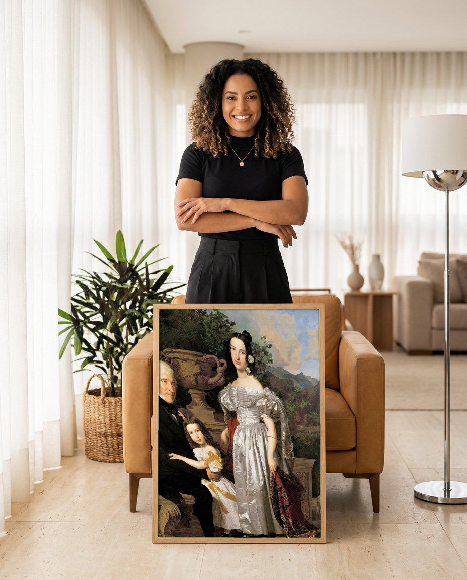 Quadro Decorativo A Família do Artista - Ferdinand Georg Waldmüller com modelo em ambiente