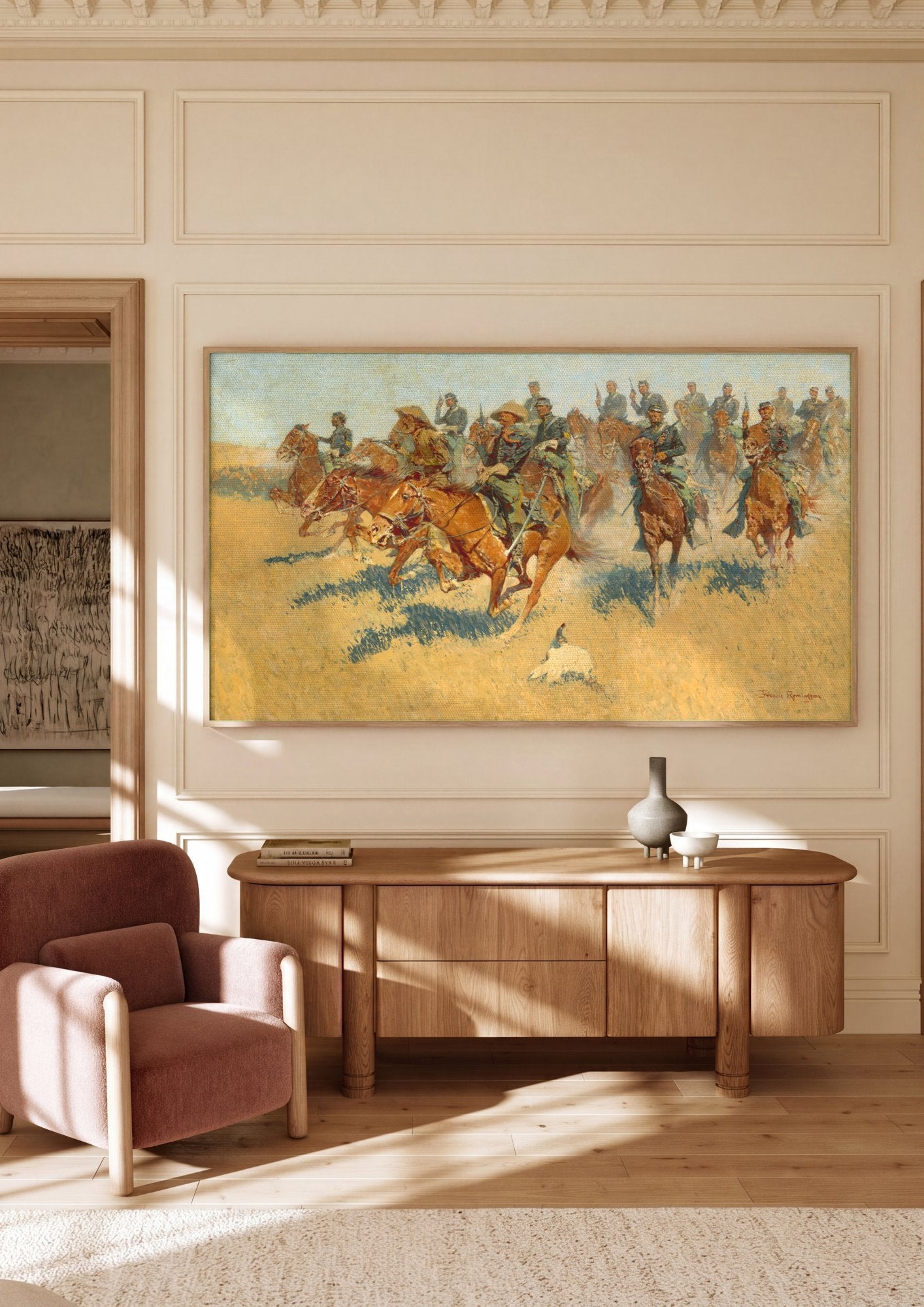 Quadro Decorativo A Carga da Cavalaria - Frederic Remington em ambiente decorado