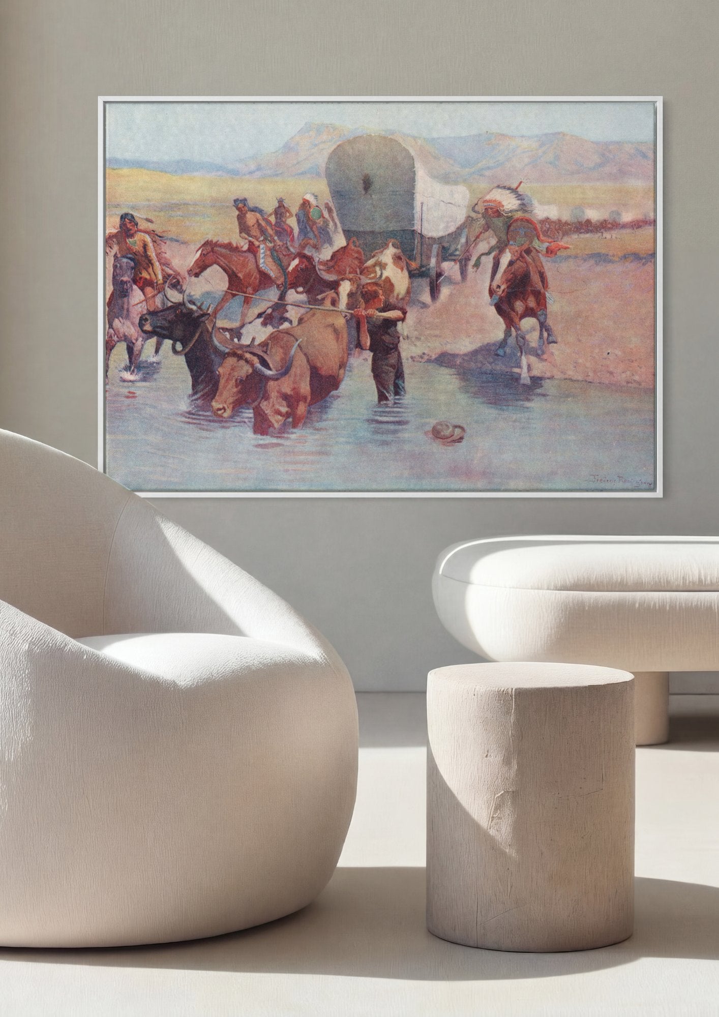 Quadro Decorativo A Travessia Perigosa - Frederic Remington em ambiente decorado
