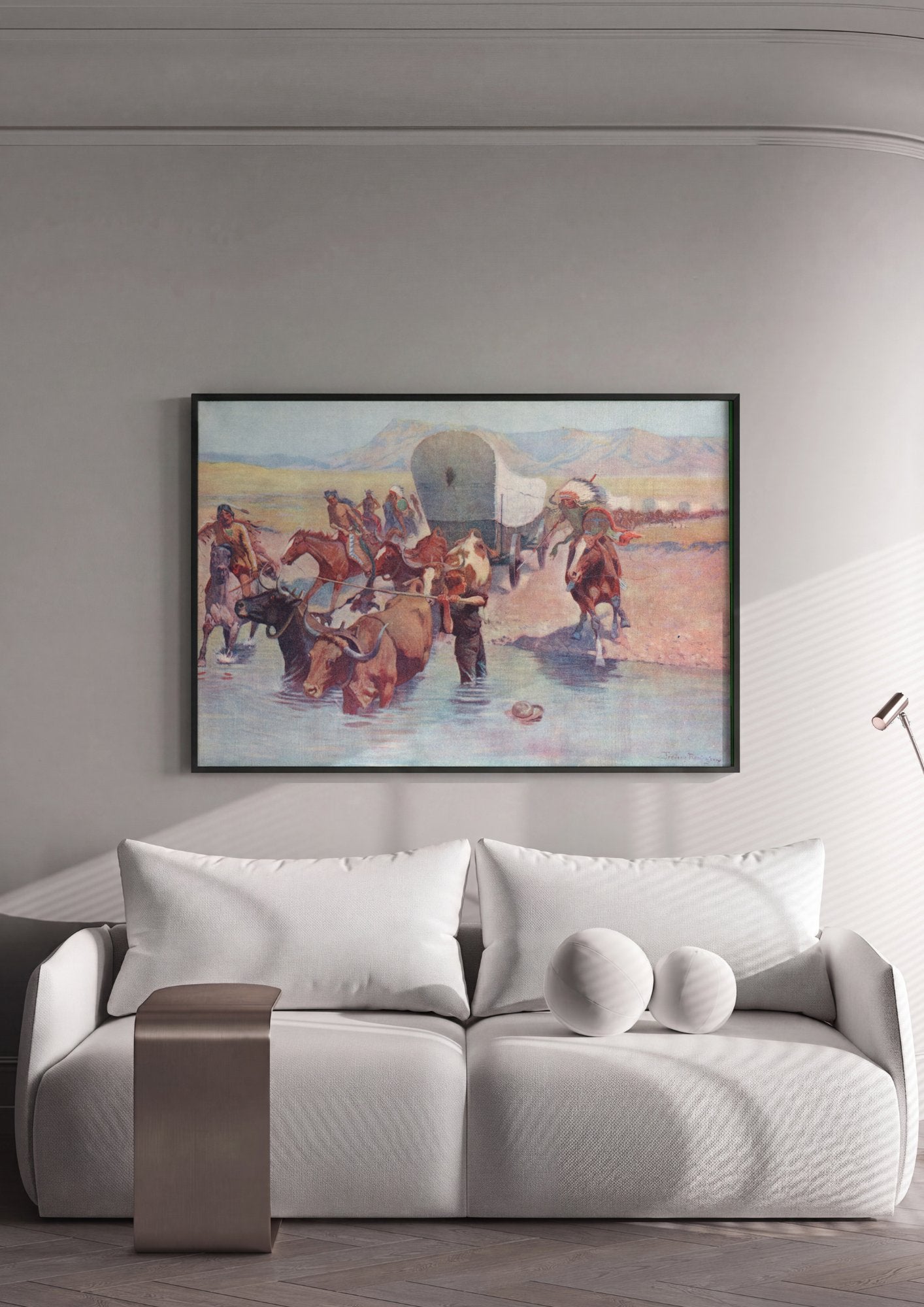 Quadro Decorativo A Travessia Perigosa - Frederic Remington em ambiente decorado
