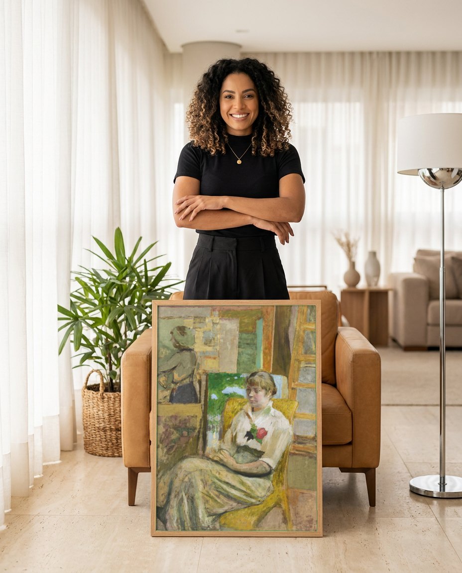 Quadro Decorativo A Mulher Sentada - Édouard Vuillard | modelo apresentando o quadro emoldurado