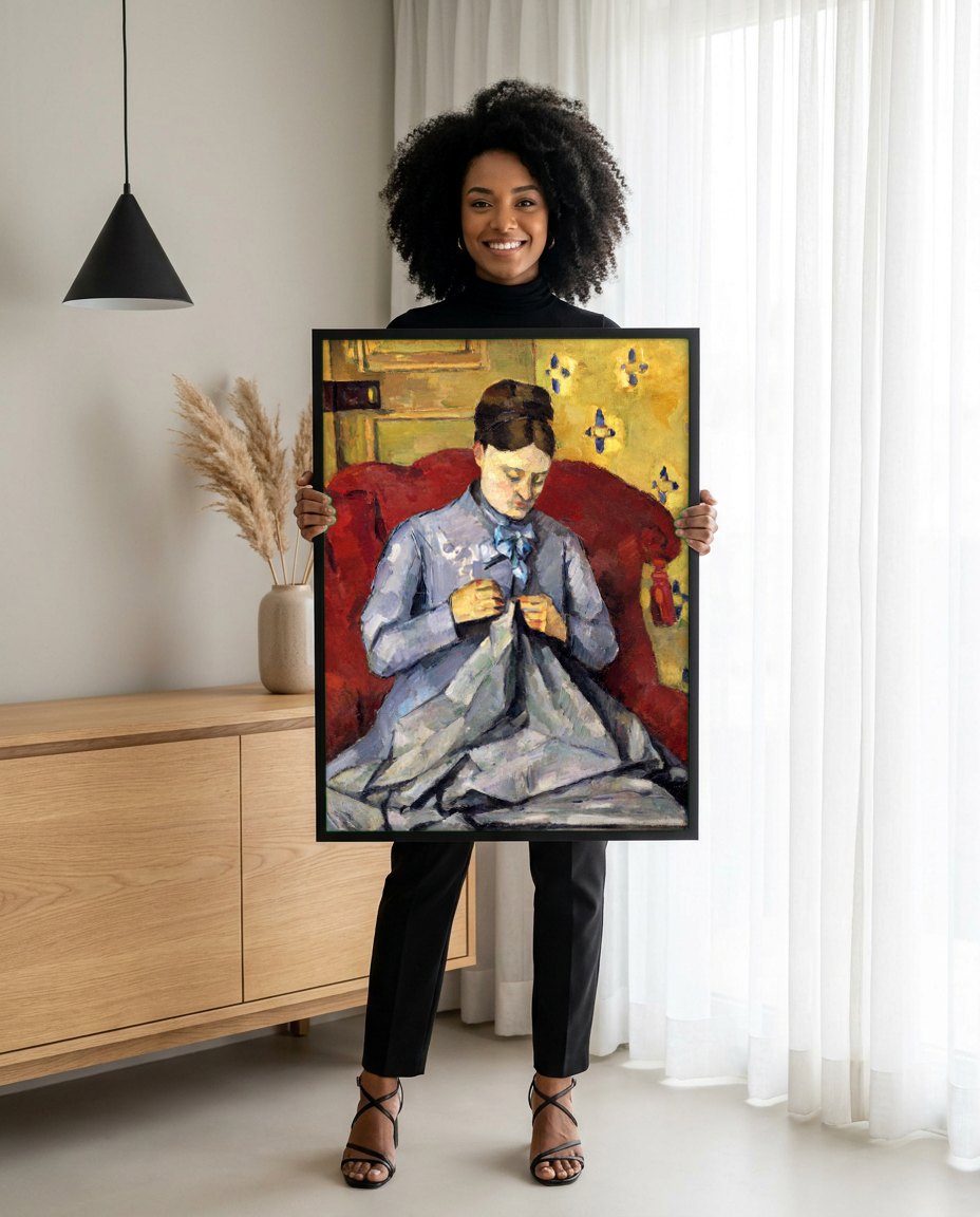 Quadro Decorativo A Costureira - Paul Cézanne | modelo apresentando o quadro emoldurado