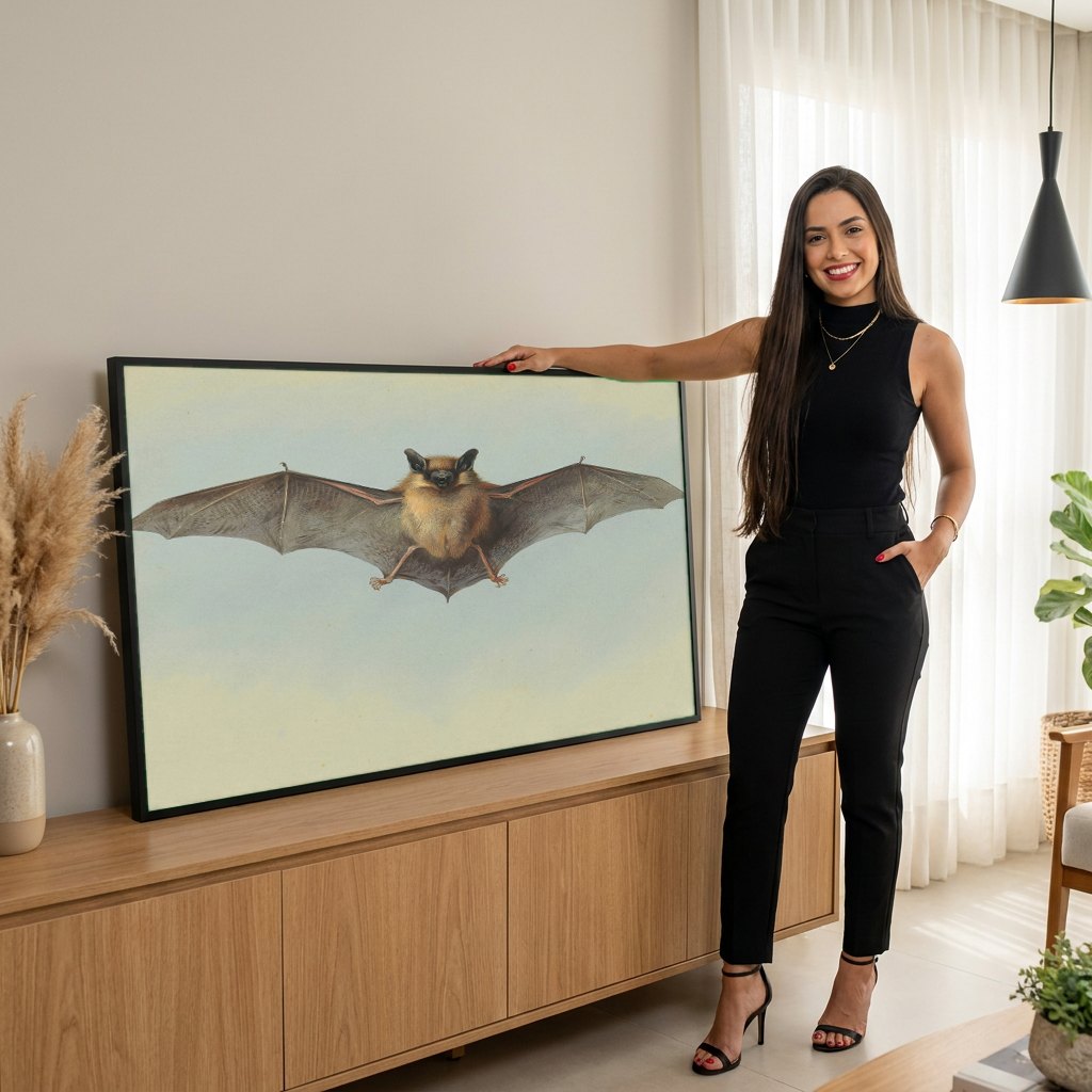 Quadro Decorativo Morcego em Voo - Archibald Thorburn | modelo apresentando o quadro emoldurado