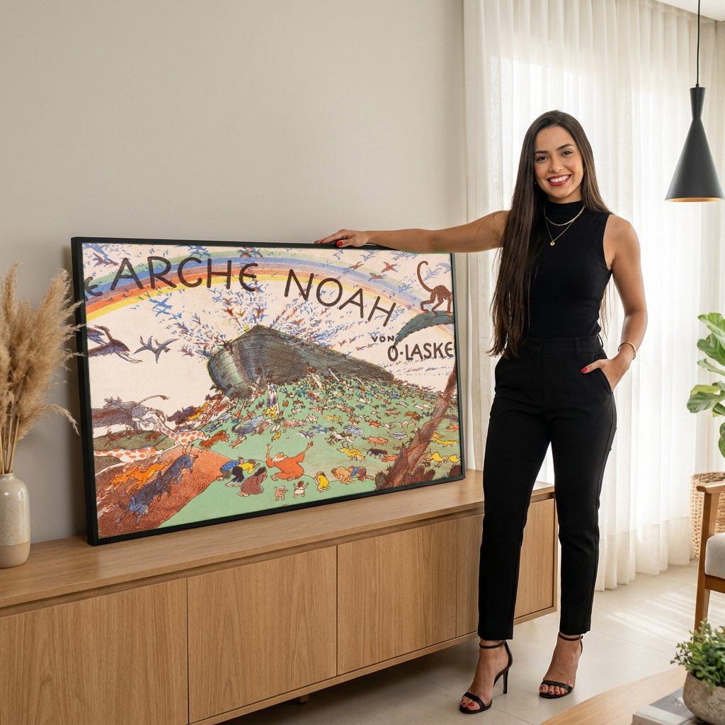 Quadro Decorativo A Arca de Noé - Oskar Laske | modelo apresentando o quadro emoldurado