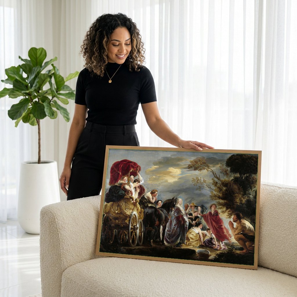 Quadro Decorativo A Rainha Tomyris com a Cabeça de Ciro - Jordaens | modelo apresentando o quadro emoldurado