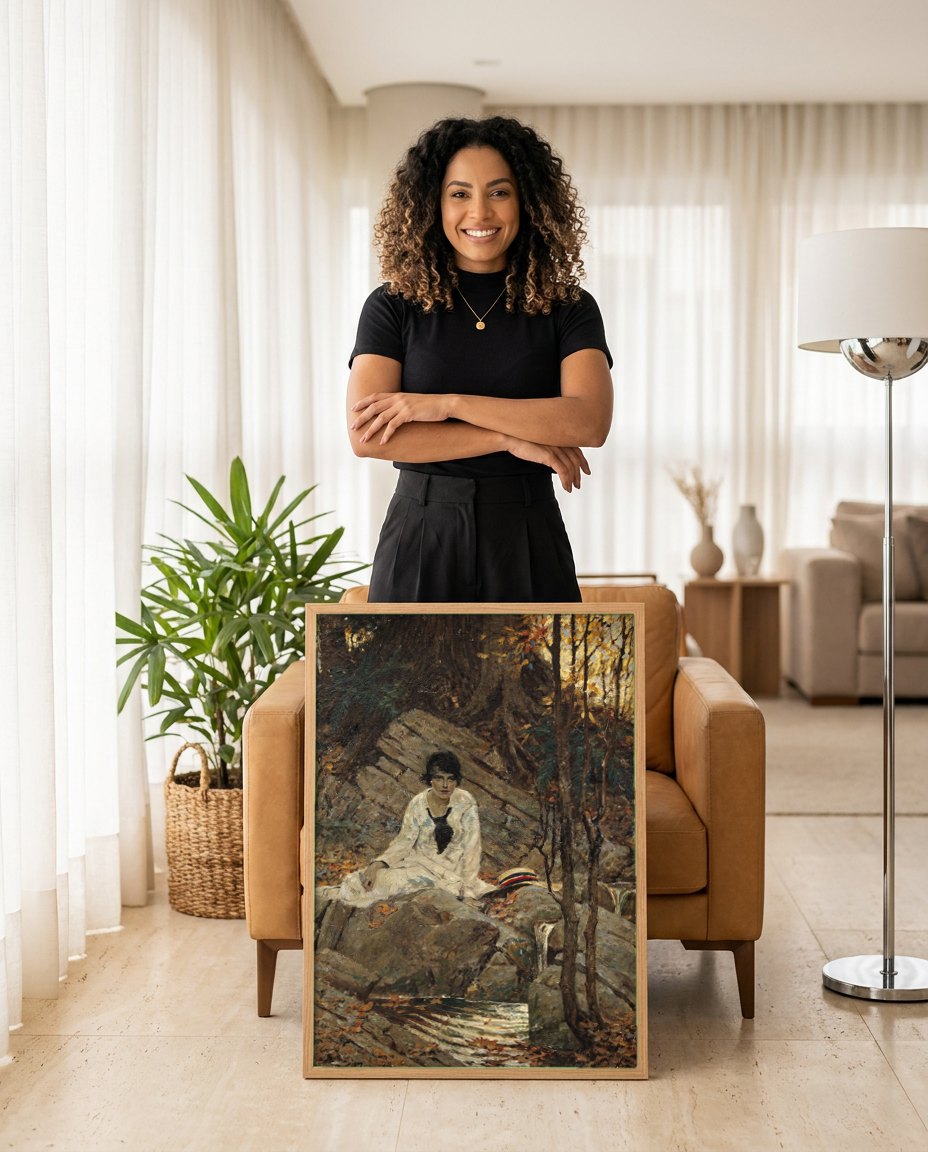 Quadro Decorativo A Jovem e o Riacho - Dean Cornwell | modelo apresentando o quadro emoldurado