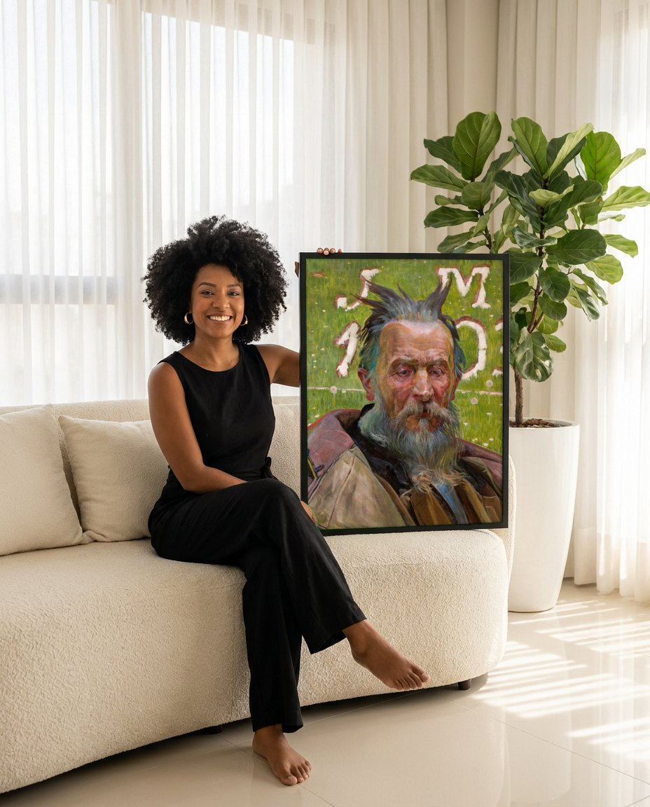 Quadro Decorativo Retrato de um Velho - Jacek Malczewski | modelo apresentando o quadro emoldurado