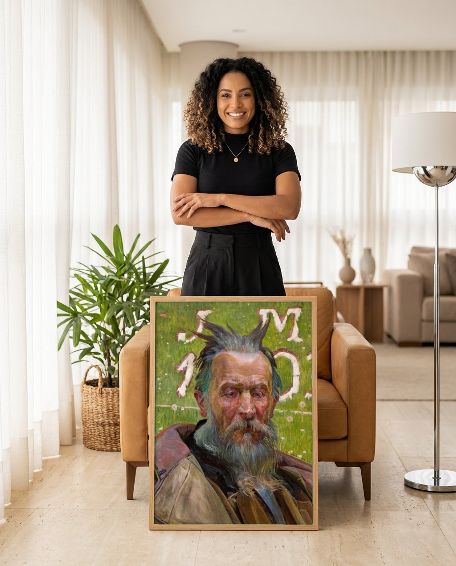 Quadro Decorativo Retrato de um Velho - Jacek Malczewski | modelo apresentando o quadro emoldurado