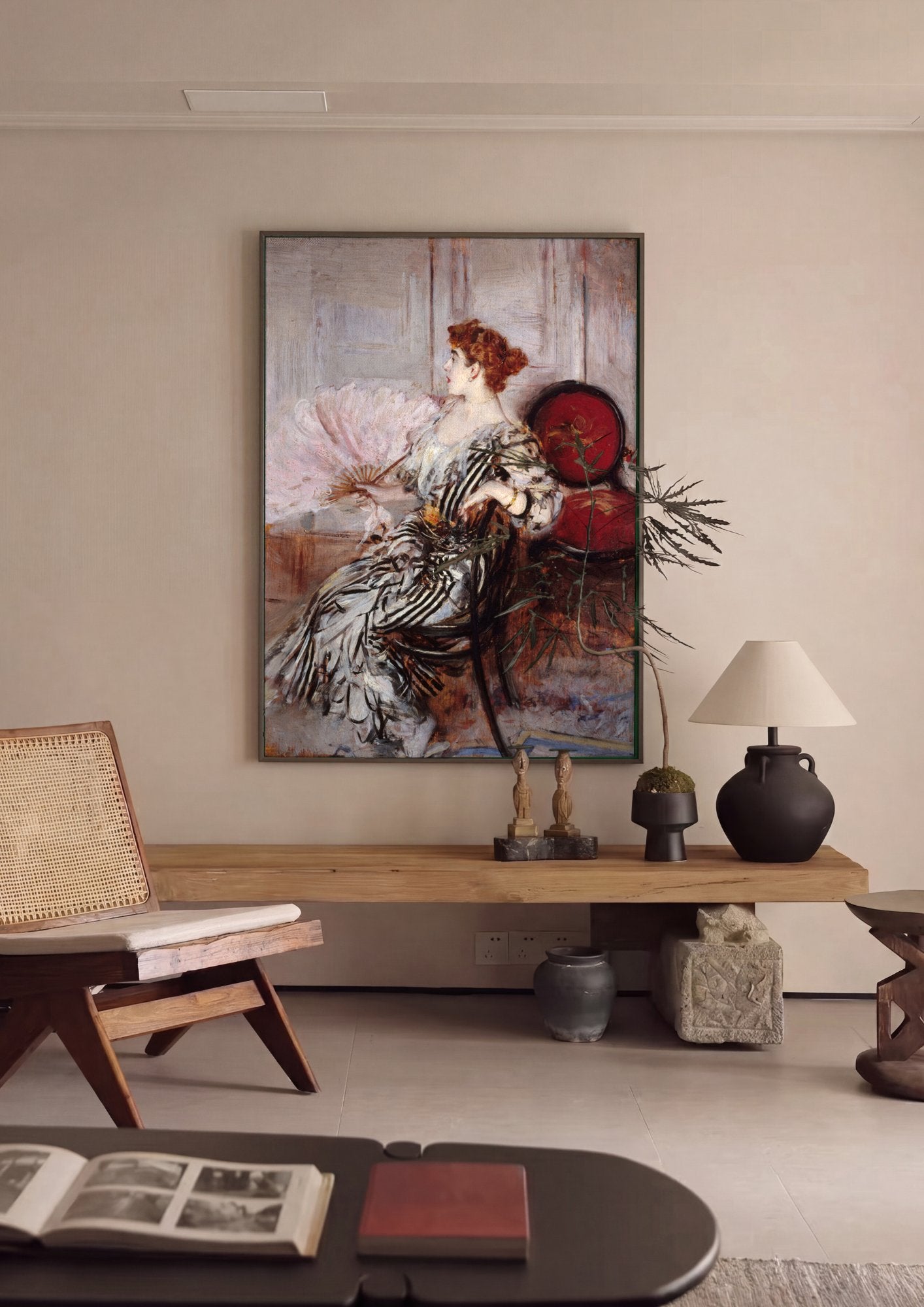 Quadro Decorativo A Dama do Leque Rosa - Giovanni Boldini em ambiente decorado