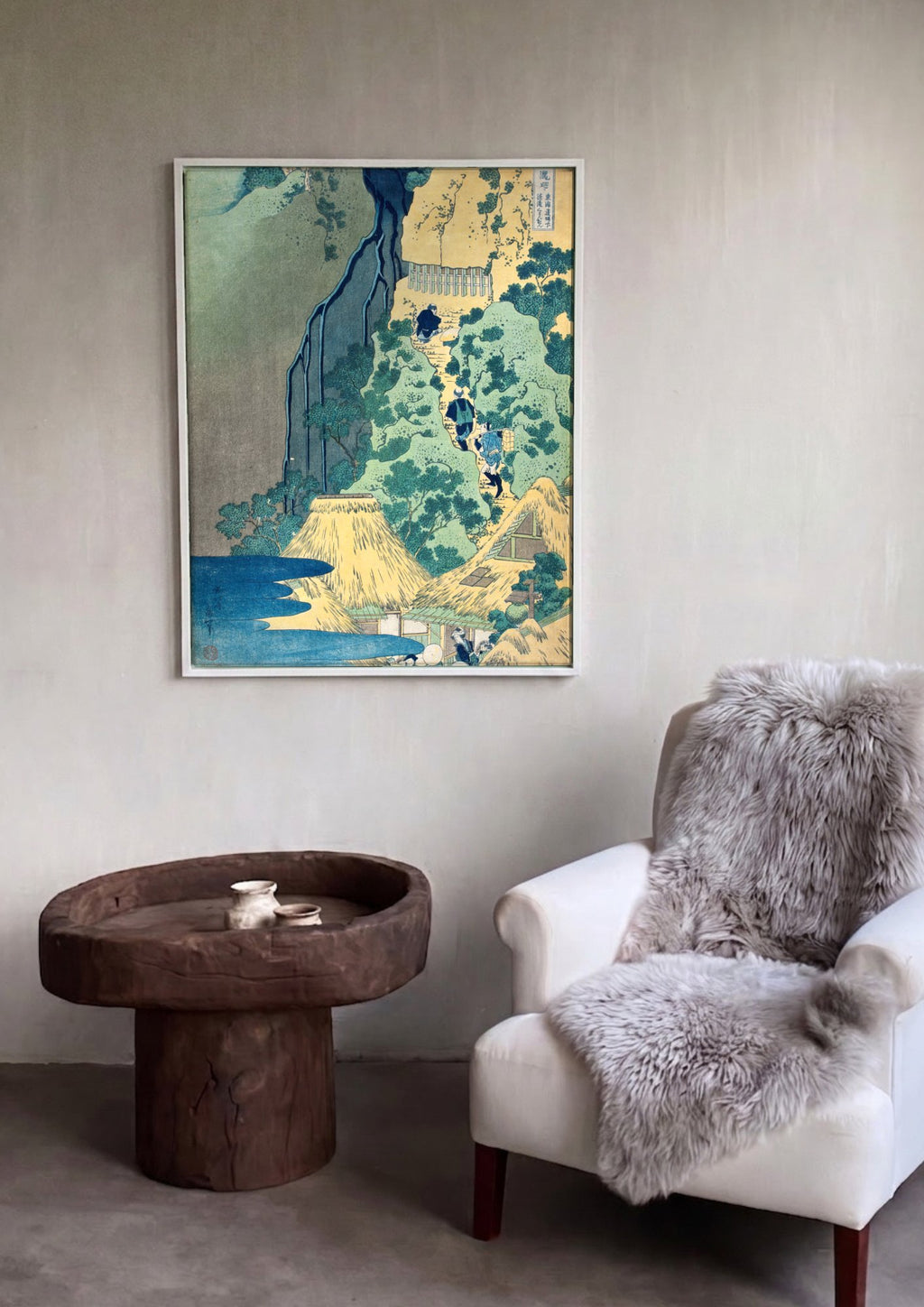 Quadro Decorativo A Cachoeira de Amida - Hokusai em ambiente decorado