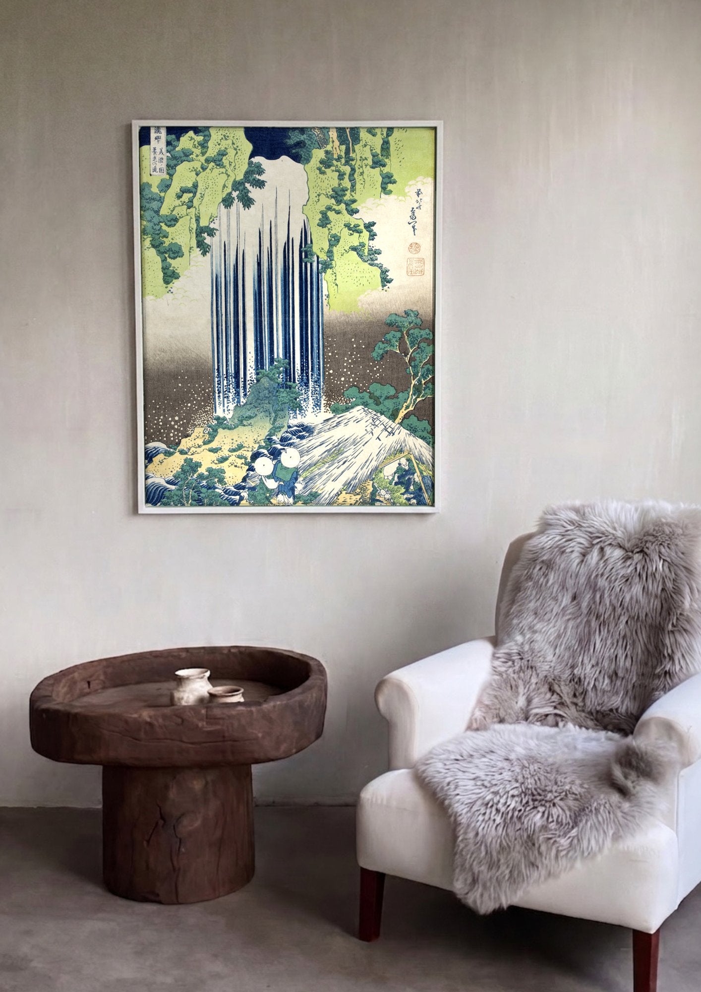 Quadro Decorativo A Cachoeira de Amida - Hokusai em ambiente decorado