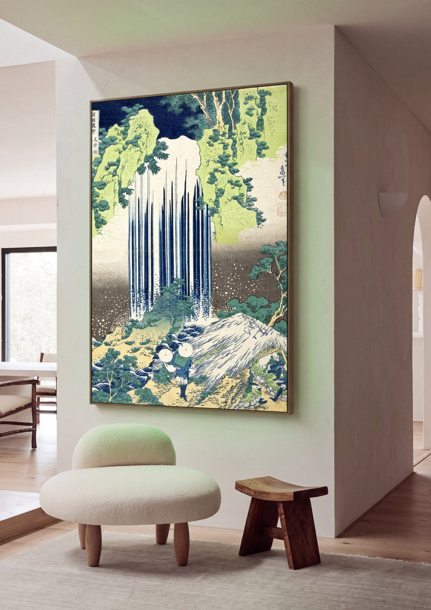 Quadro Decorativo A Cachoeira de Amida - Hokusai em ambiente decorado