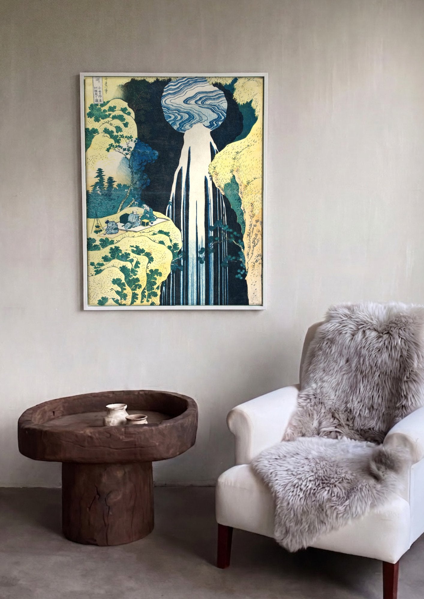 Quadro Decorativo A Cachoeira de Amida - Hokusai em ambiente decorado