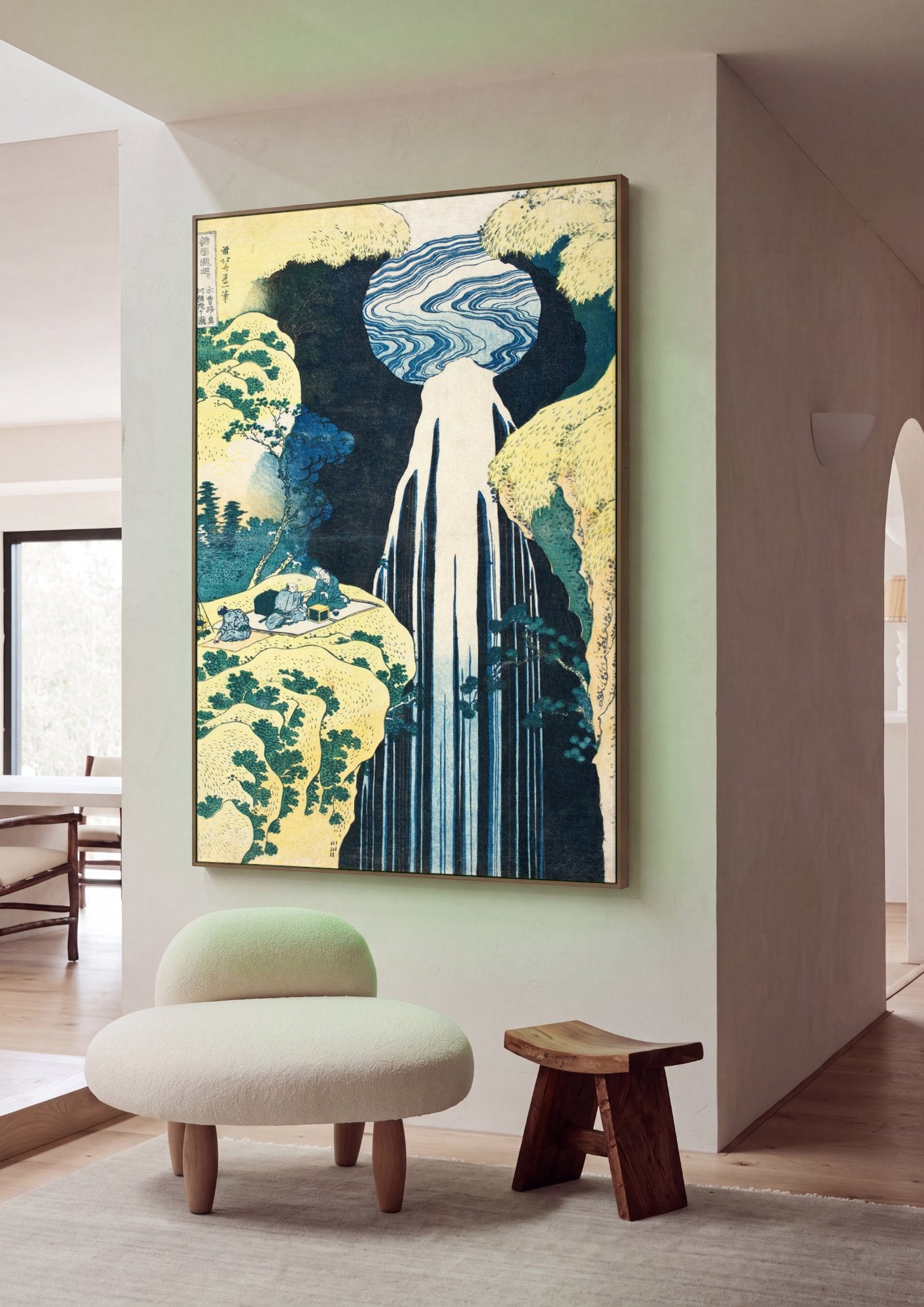 Quadro Decorativo A Cachoeira de Amida - Hokusai em ambiente decorado