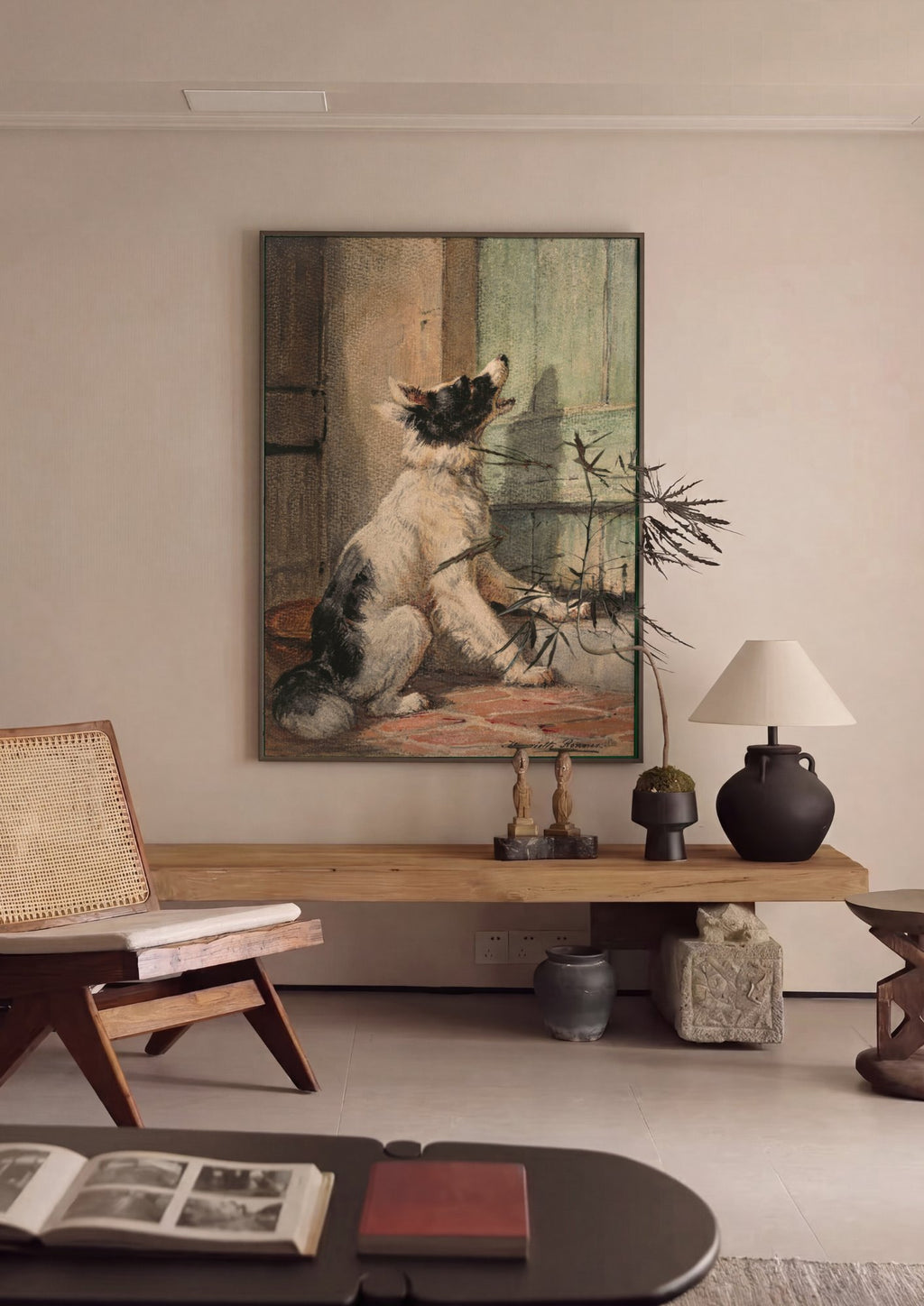 Quadro Decorativo Cão Latindo na Porta - Henriëtte Ronner-Knip em ambiente decorado