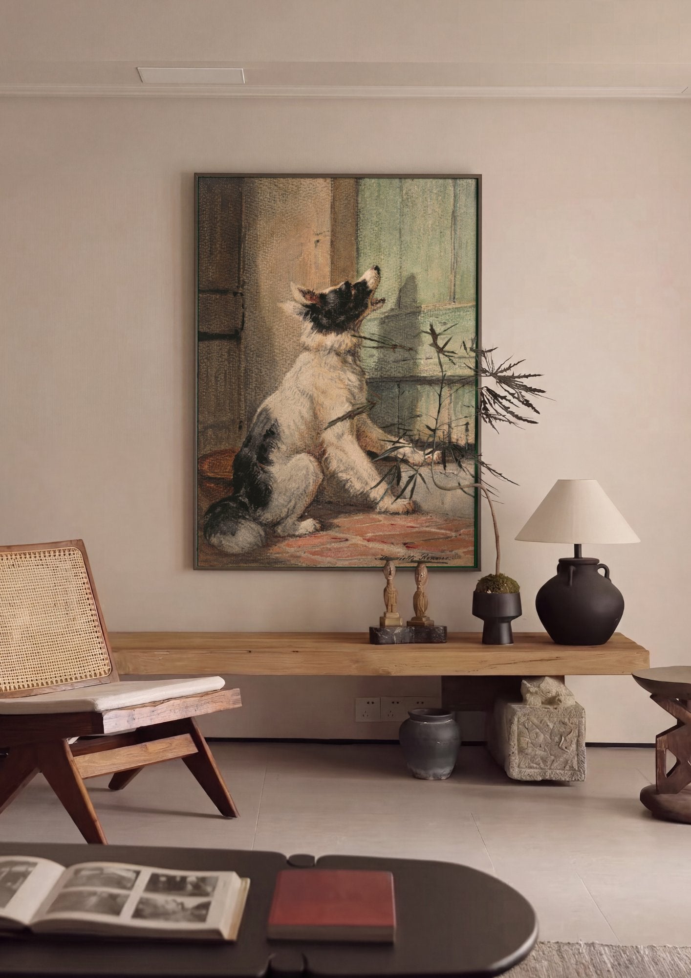 Quadro Decorativo Cão Latindo na Porta - Henriëtte Ronner-Knip em ambiente decorado