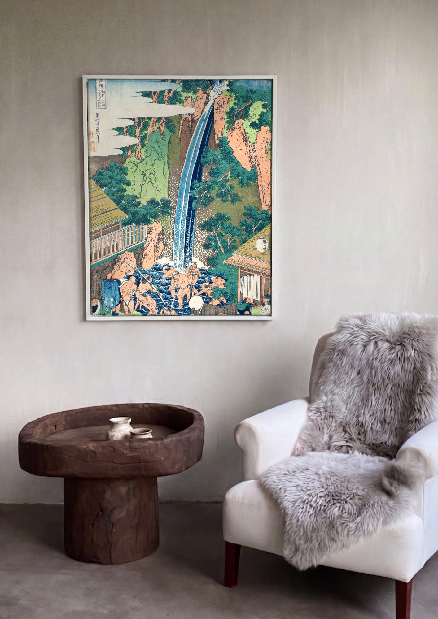 Quadro Decorativo A Cachoeira de Amida - Hokusai em ambiente decorado
