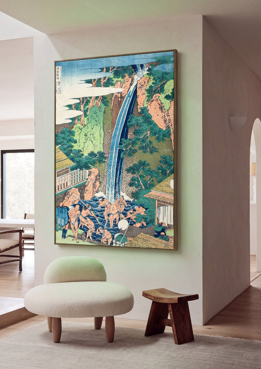 Quadro Decorativo A Cachoeira de Amida - Hokusai em ambiente decorado