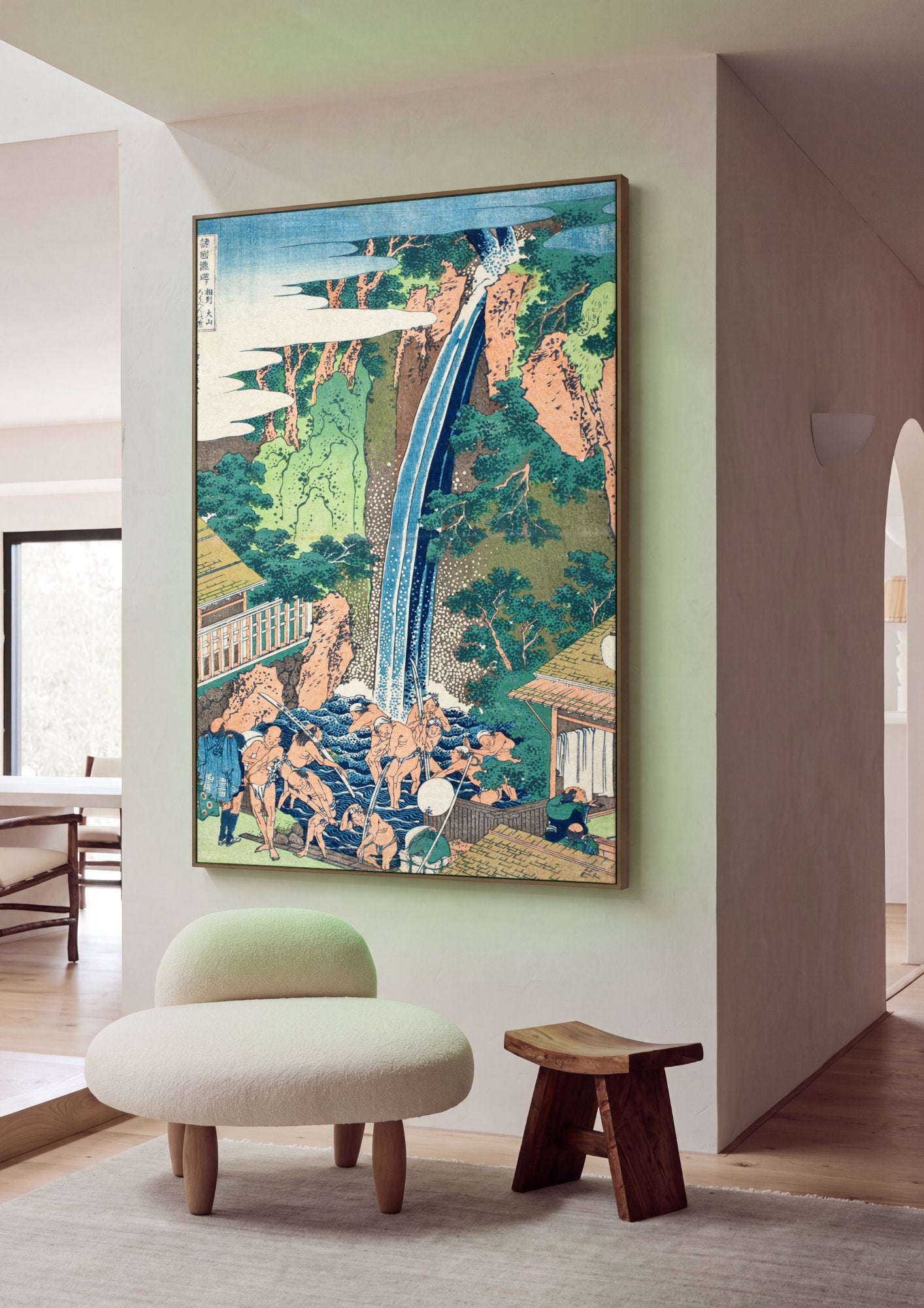 Quadro Decorativo A Cachoeira de Amida - Hokusai em ambiente decorado