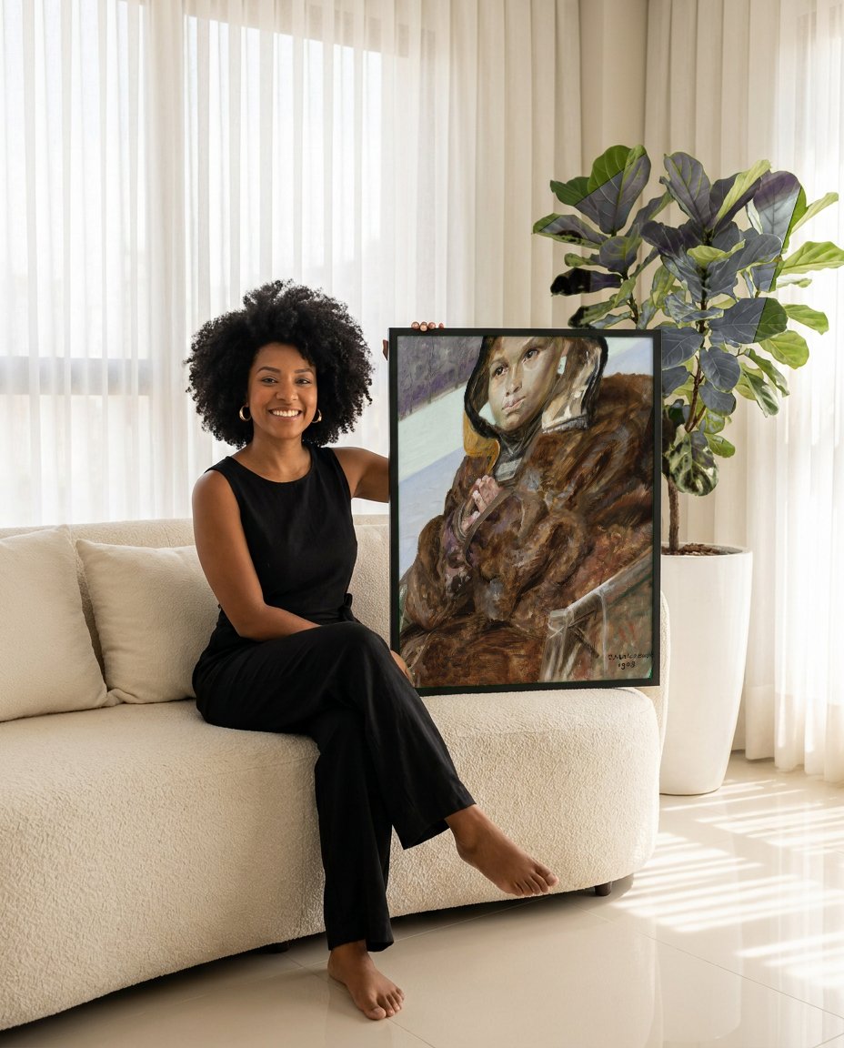 Quadro Decorativo A Pequena Patinadora - Jacek Malczewski com modelo em ambiente