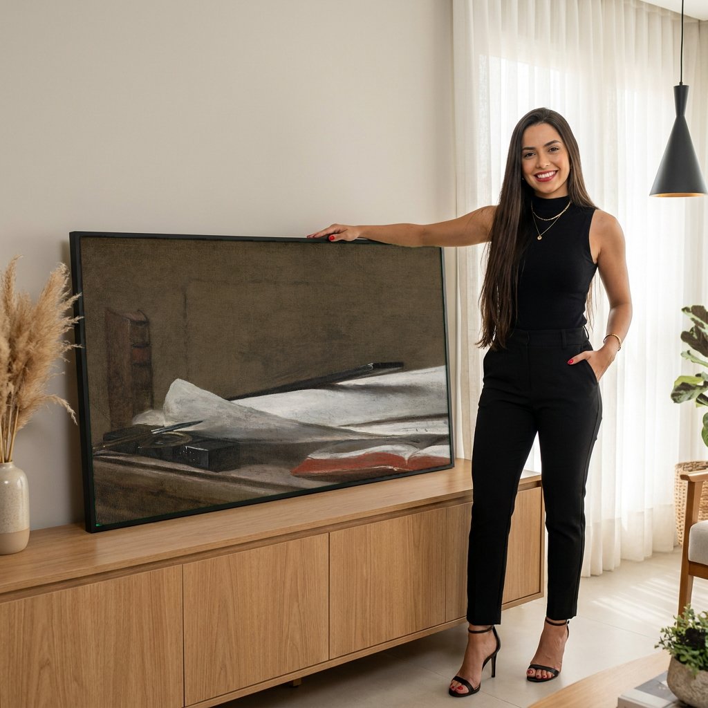 Quadro Decorativo A Mesa do Desenhista - Jean Siméon Chardin com modelo em ambiente