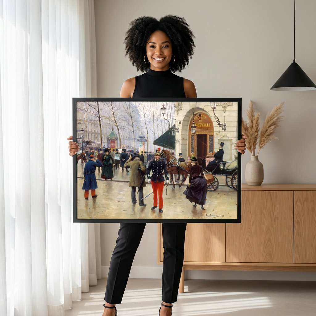 Quadro Decorativo Cena Urbana Francesa - Jean Béraud com modelo em ambiente