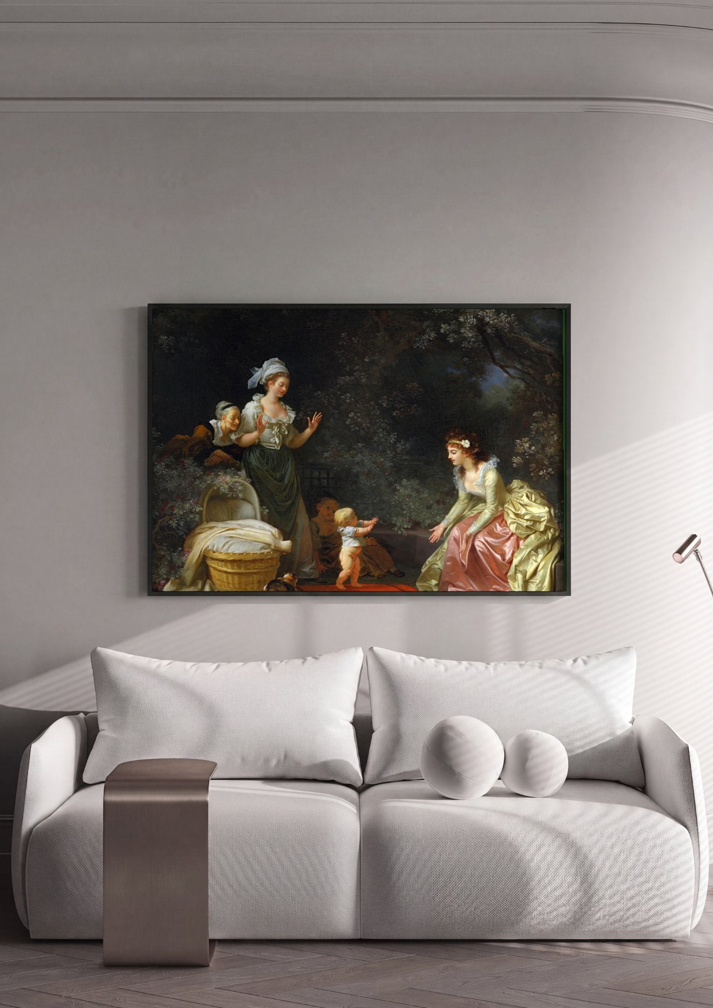Quadro Decorativo A Primeira Caminhada - Jean Honoré Fragonard em ambiente decorado