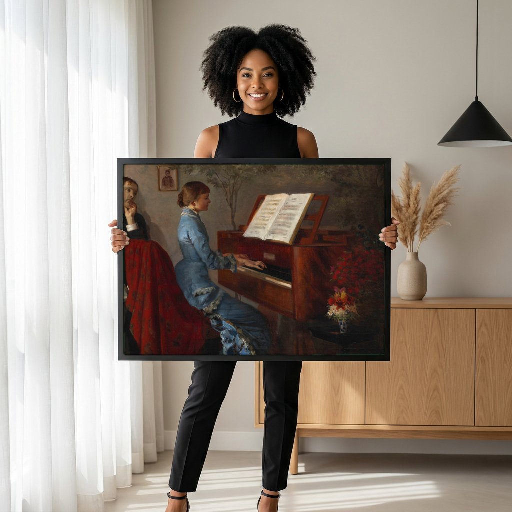 Quadro Decorativo A Melodia Silenciosa - Jacek Malczewski com modelo em ambiente