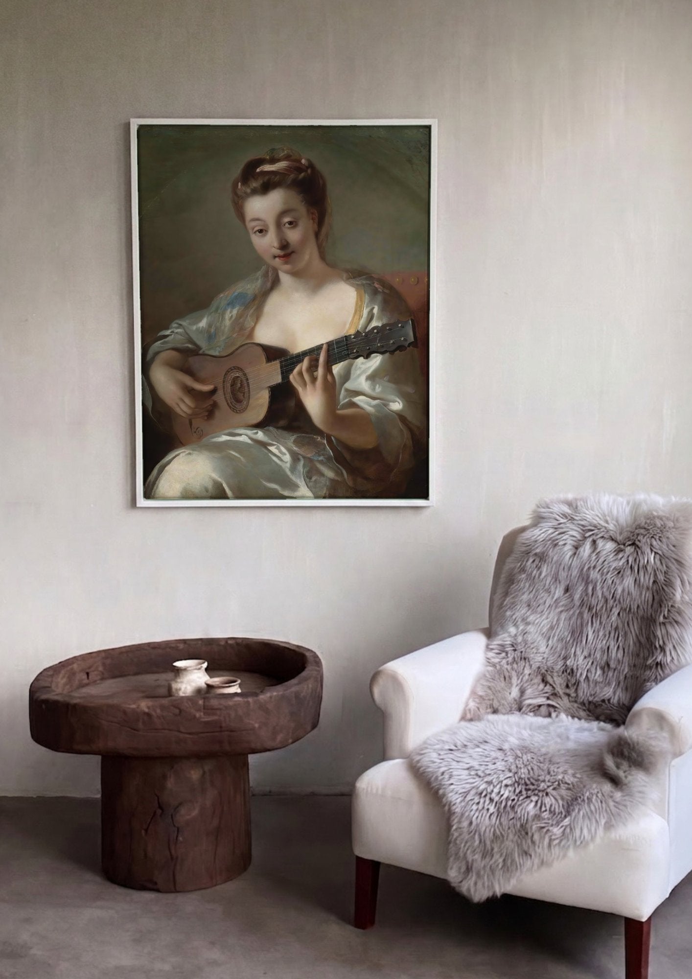 Quadro Decorativo A Mulher Guitarrista - Jean François de Troy em ambiente decorado
