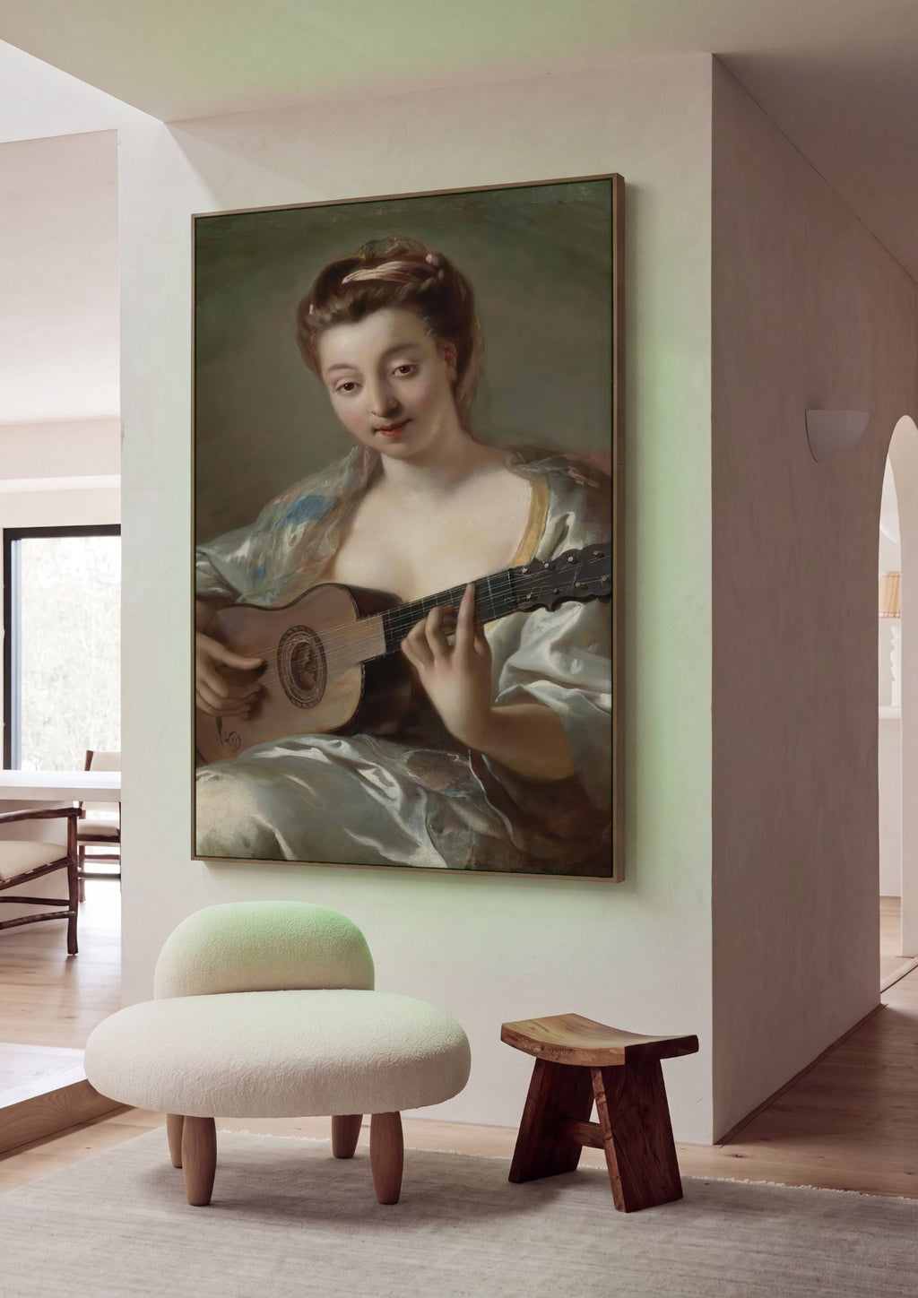 Quadro Decorativo A Mulher Guitarrista - Jean François de Troy em ambiente decorado