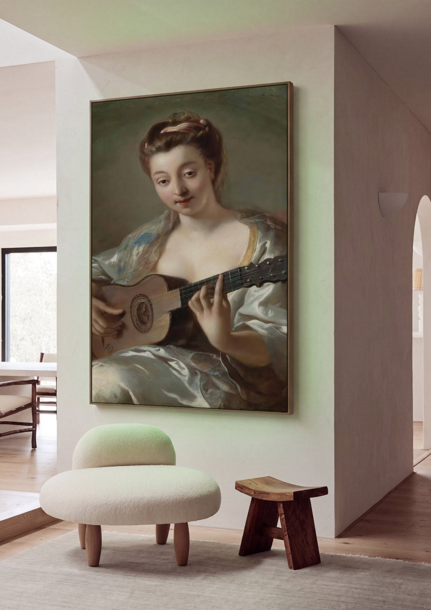 Quadro Decorativo A Mulher Guitarrista - Jean François de Troy em ambiente decorado