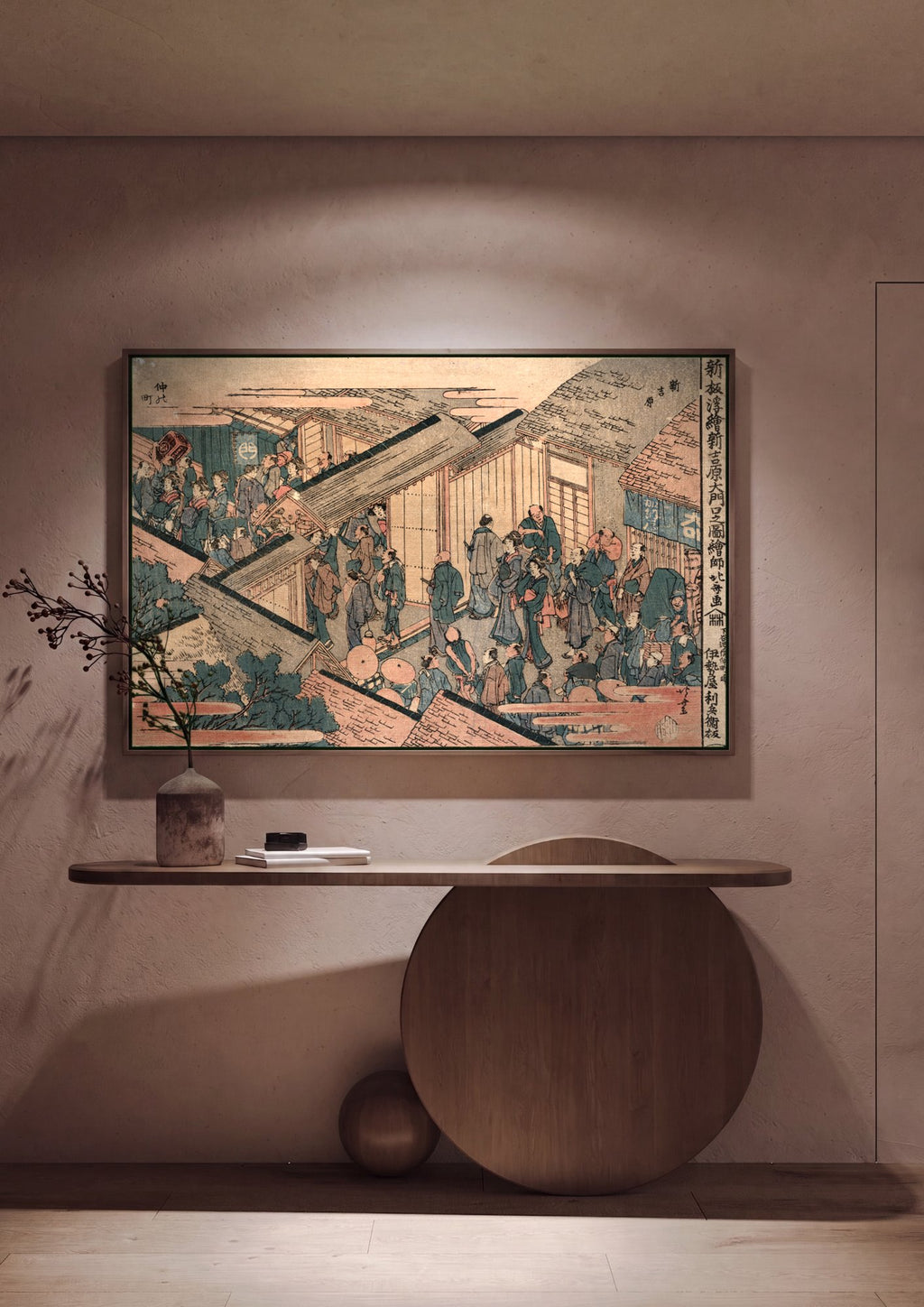 Quadro Decorativo Cena de Rua Japonesa - Katsushika Hokusai em ambiente decorado