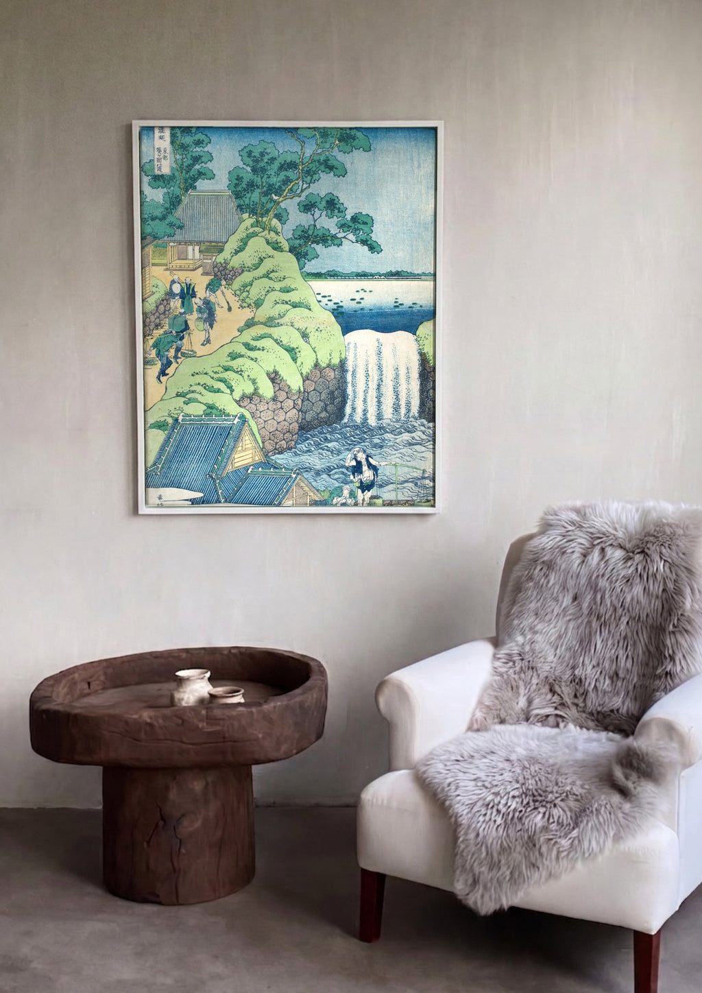 Quadro Decorativo A Cachoeira de Amida - Katsushika Hokusai em ambiente decorado