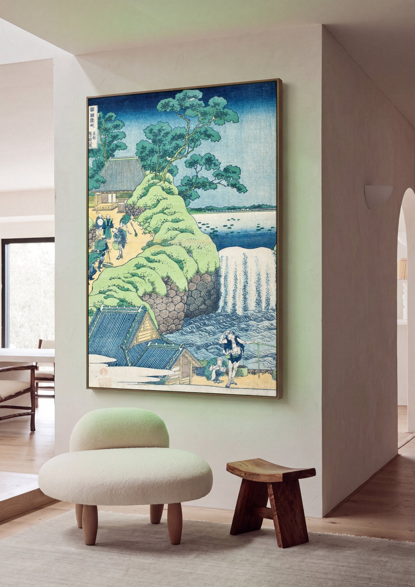 Quadro Decorativo A Cachoeira de Amida - Katsushika Hokusai em ambiente decorado