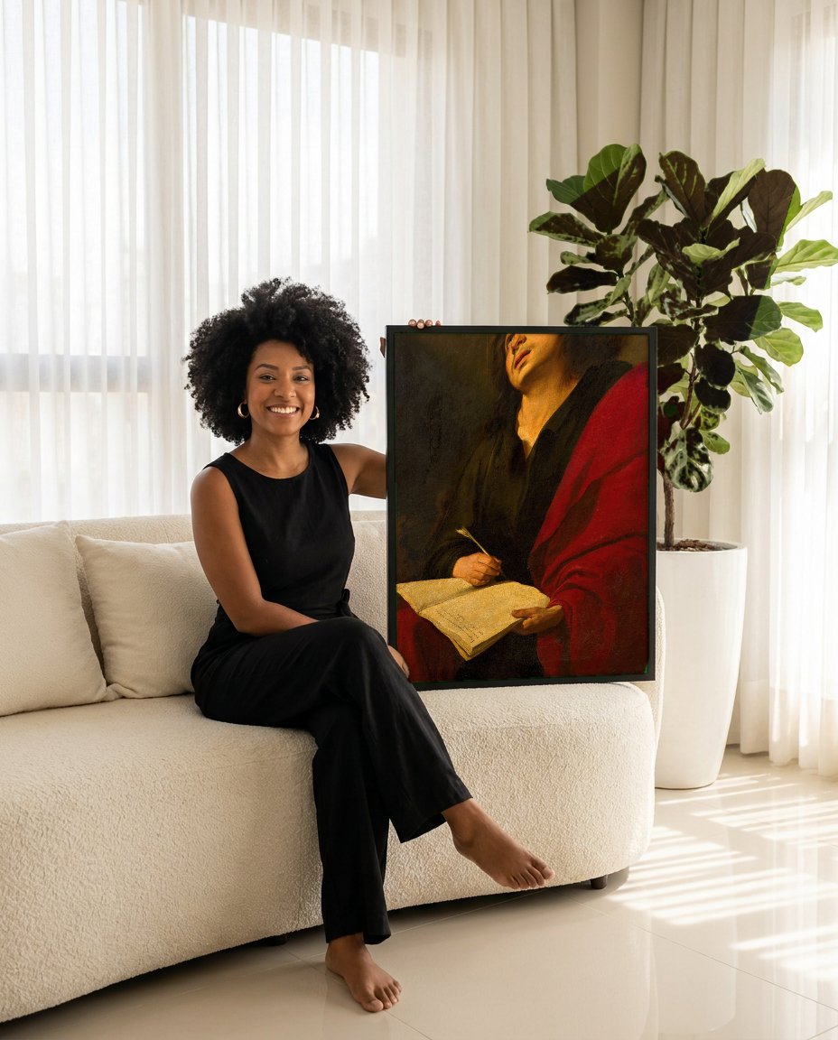 Quadro Decorativo São João Evangelista - Murillo com modelo em ambiente