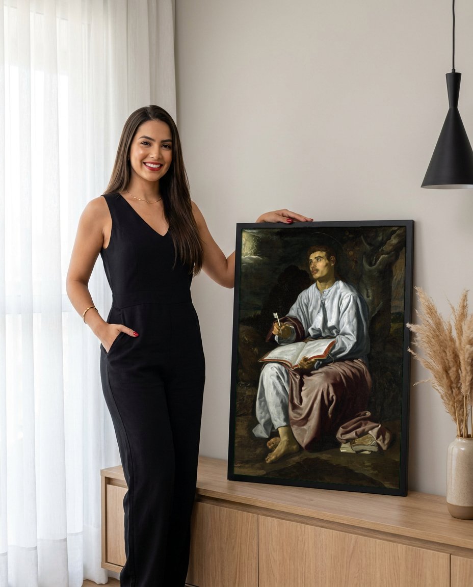 Quadro Decorativo São João Evangelista na Ilha de Patmos - Velázquez com modelo em ambiente