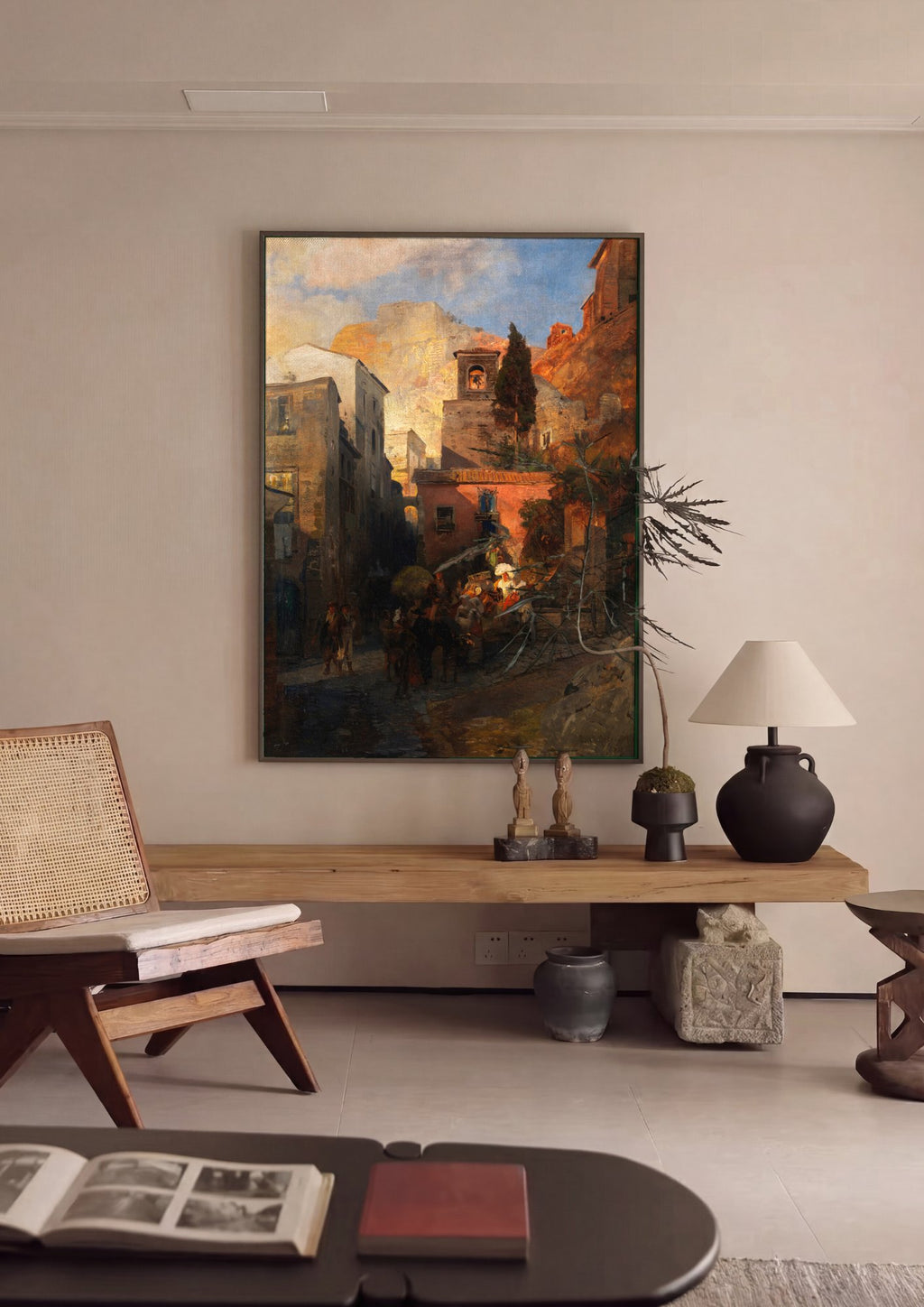 Quadro Decorativo Cena de Rua Italiana - Oswald Achenbach em ambiente decorado