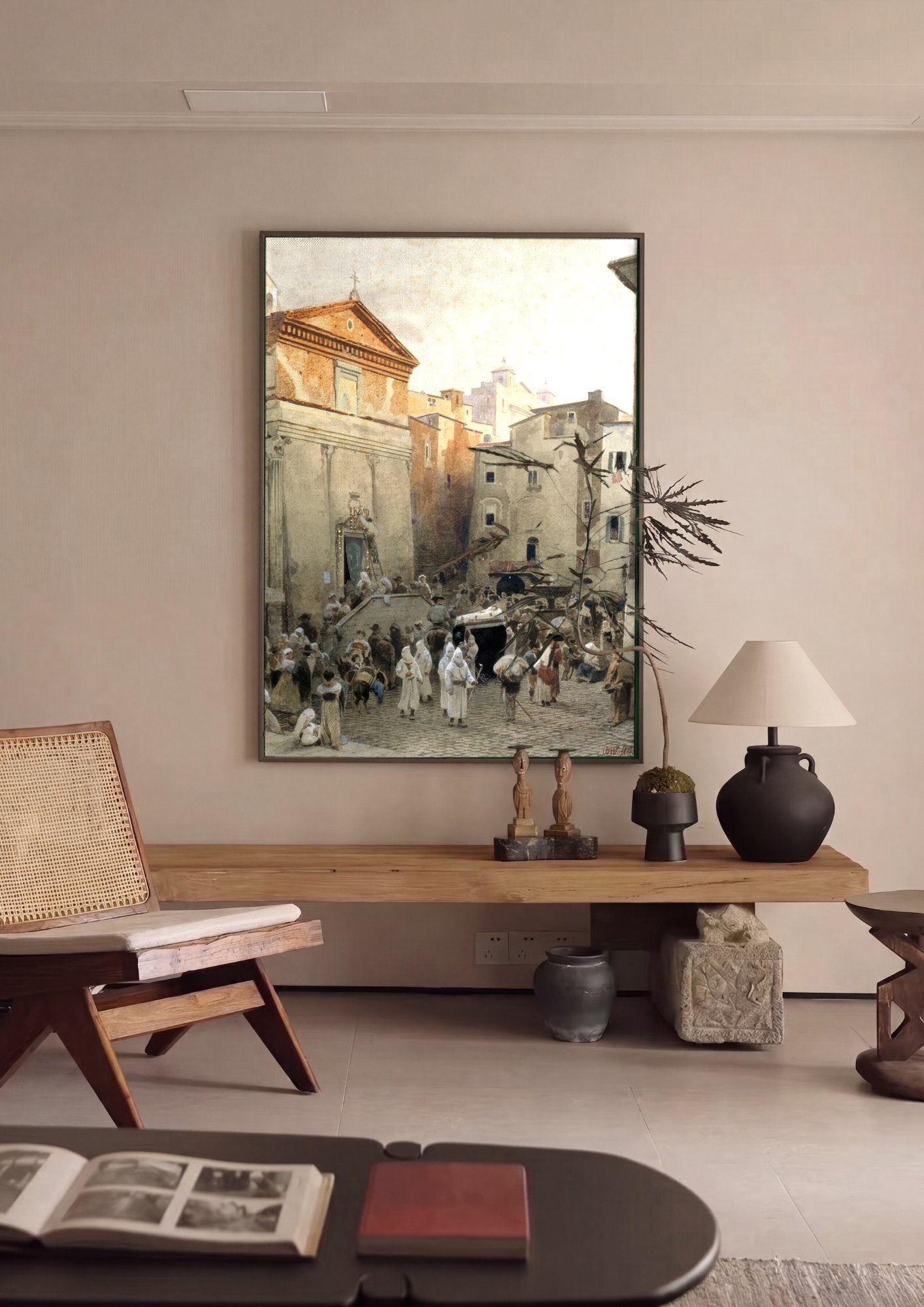 Quadro Decorativo Cena Urbana Italiana - Oswald Achenbach em ambiente decorado
