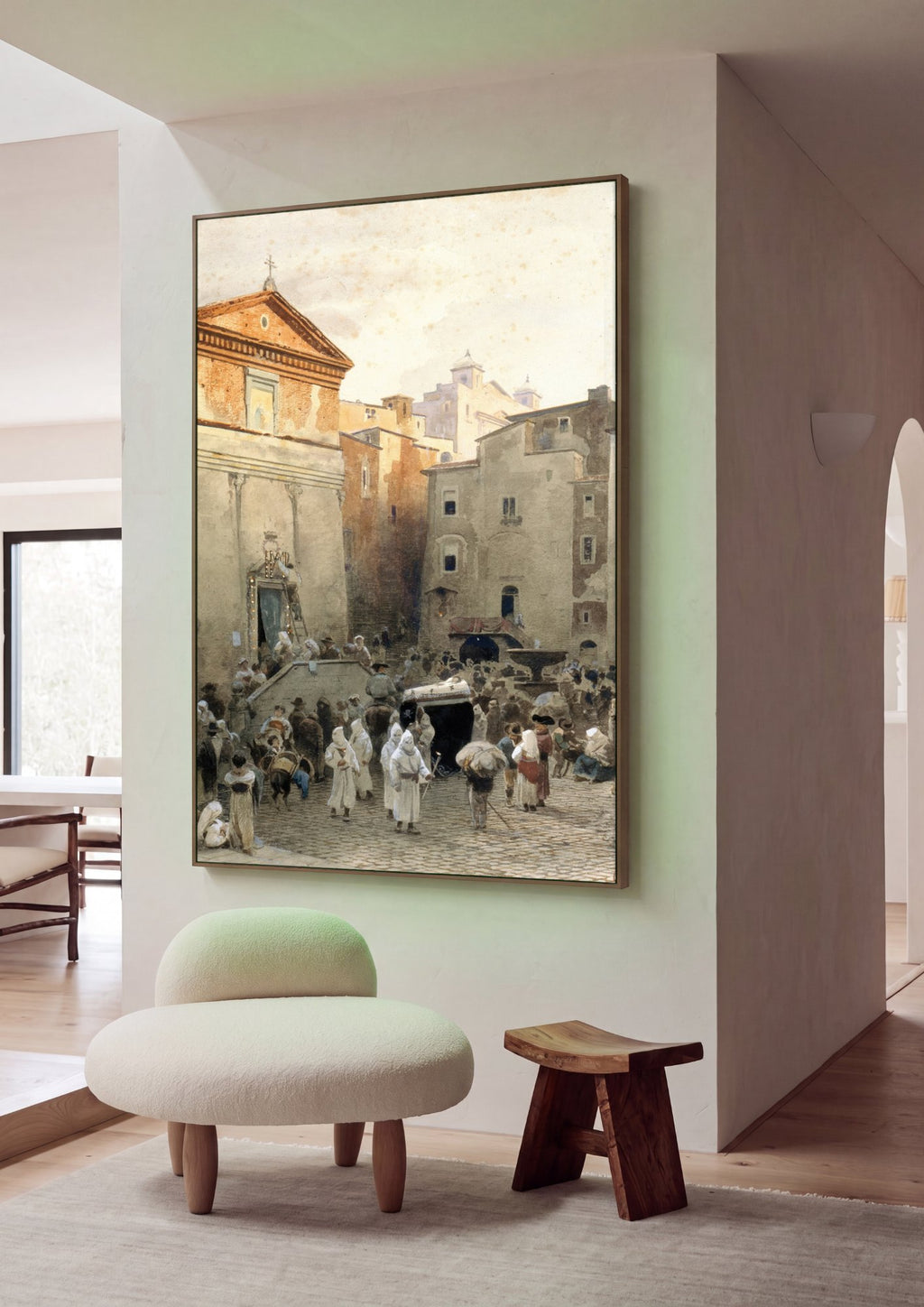 Quadro Decorativo Cena Urbana Italiana - Oswald Achenbach em ambiente decorado
