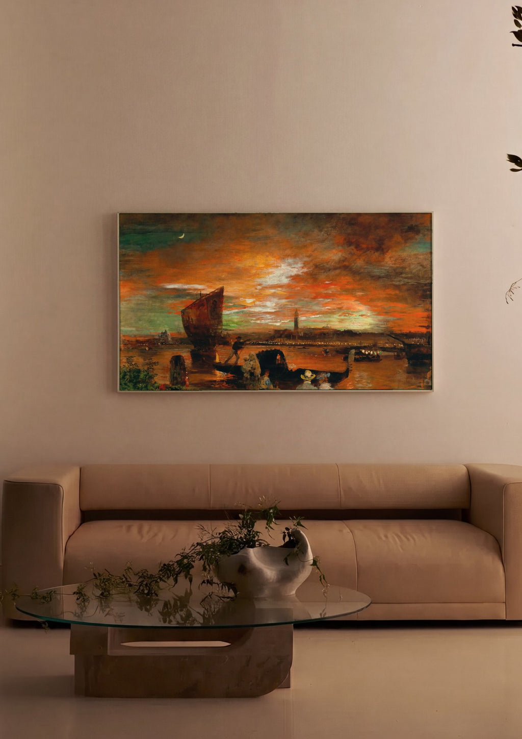 Quadro Decorativo Pôr do Sol em Veneza - Oswald Achenbach em ambiente decorado